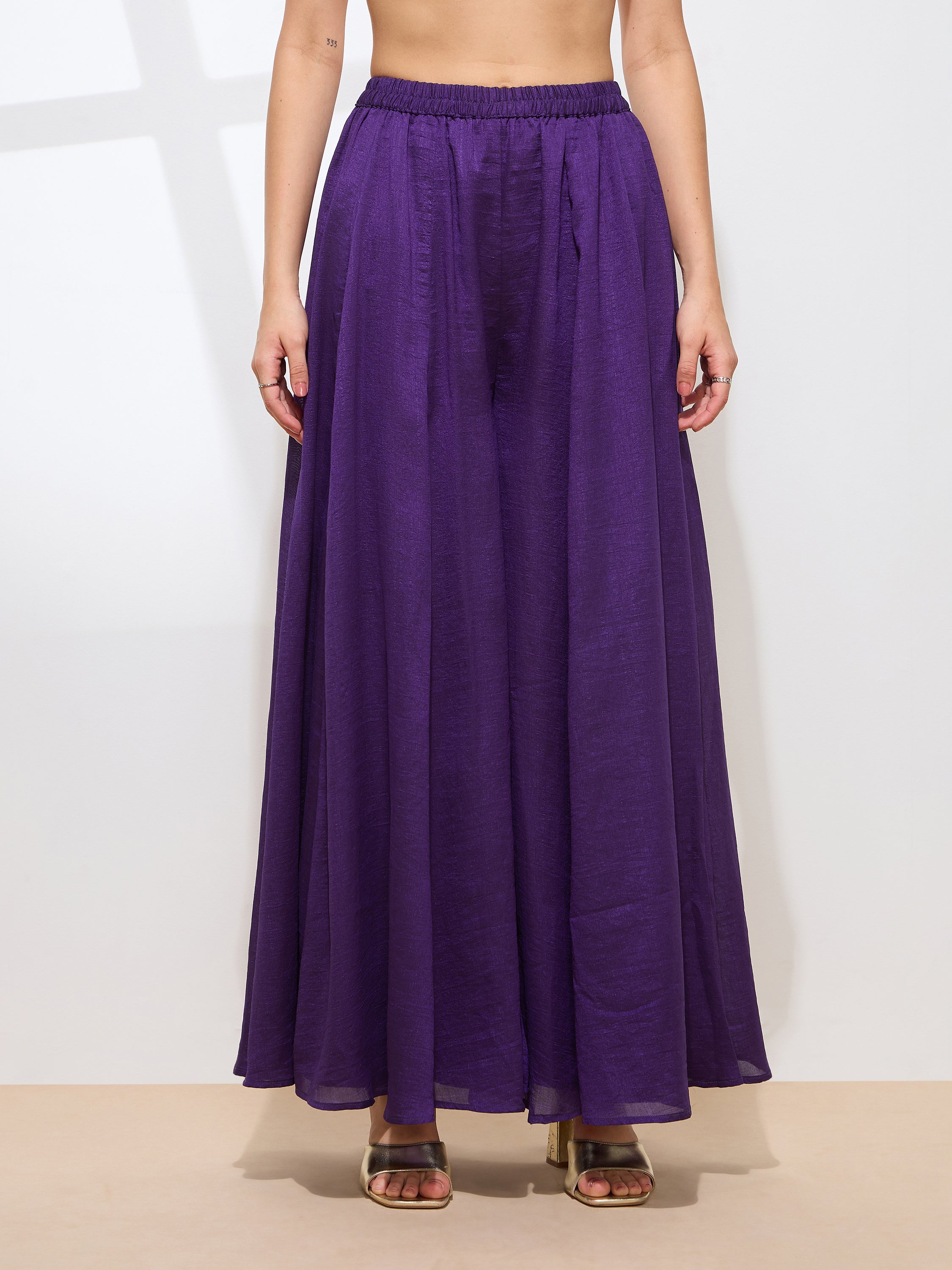 Women's Purple Silk Blend Embroidered Sharara set with dupatta