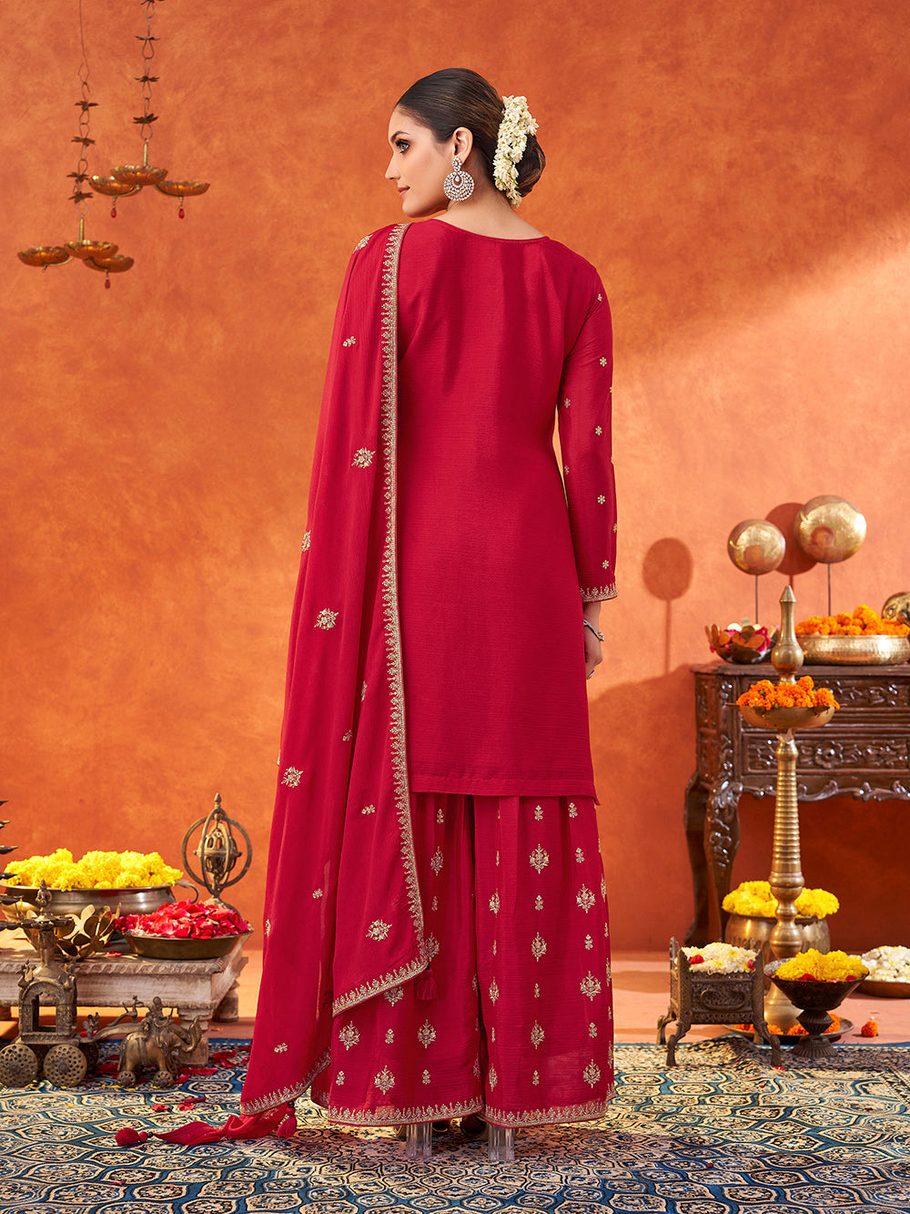Women's Pink Poly chiffon Sequence Embroidered Sharara set with dupatta