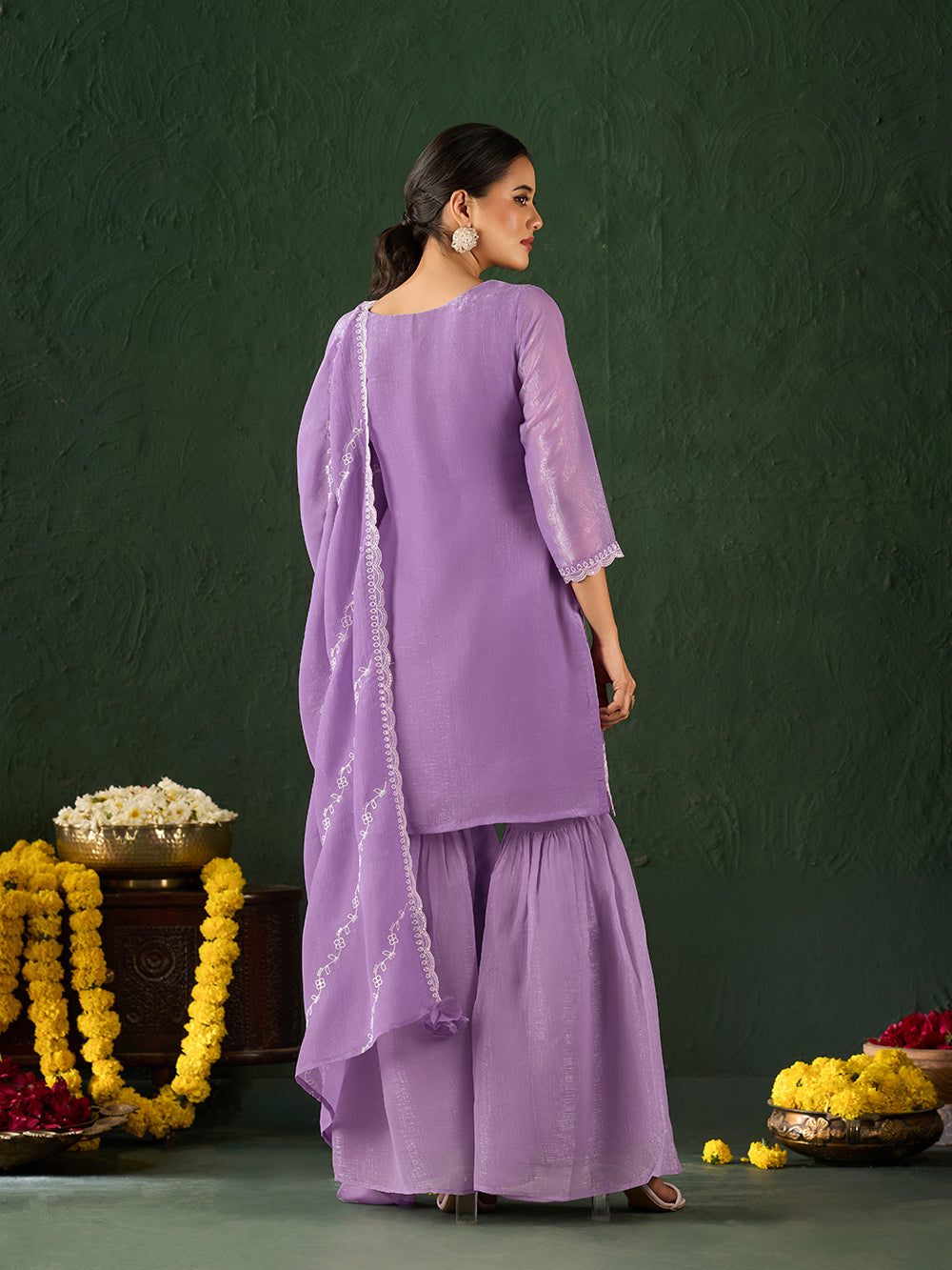 Women's Lavender Silk Blend Embroidered Kurta set with dupatta