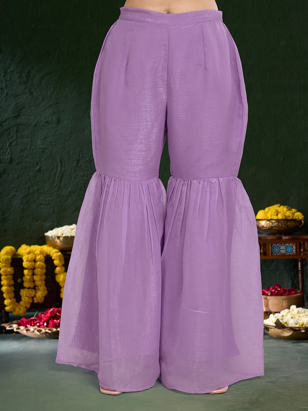 Women's Lavender Silk Blend Embroidered Kurta set with dupatta