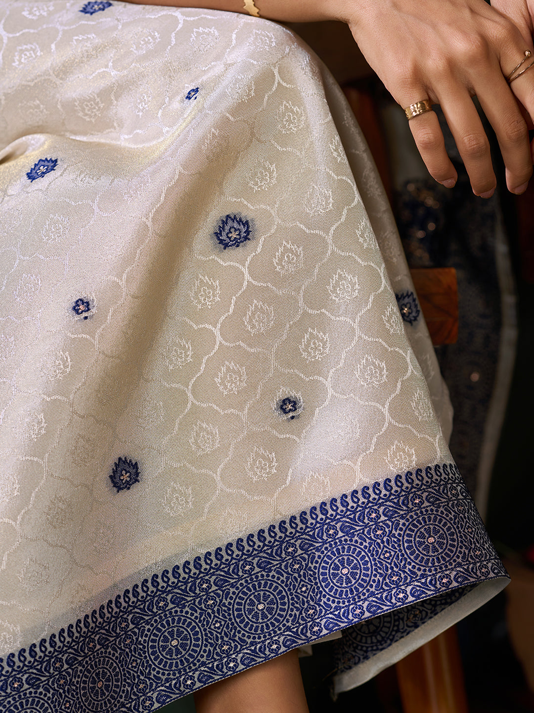 Women's Blue Pure Gold Tissue Silk Embroidered Kurta set with dupatta