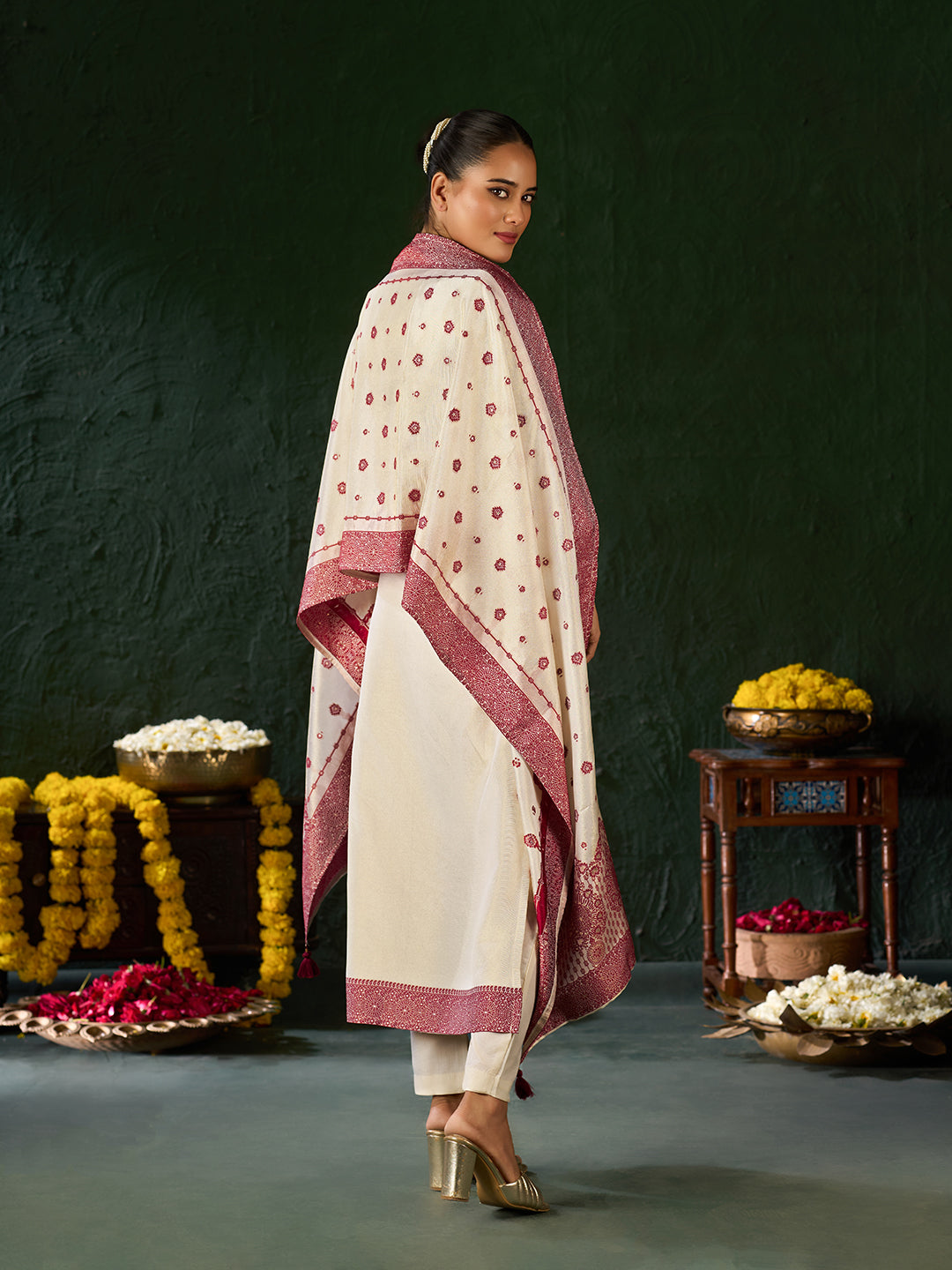 Women's Maroon Pure Gold Tissue Silk Embroidered Kurta set with dupatta