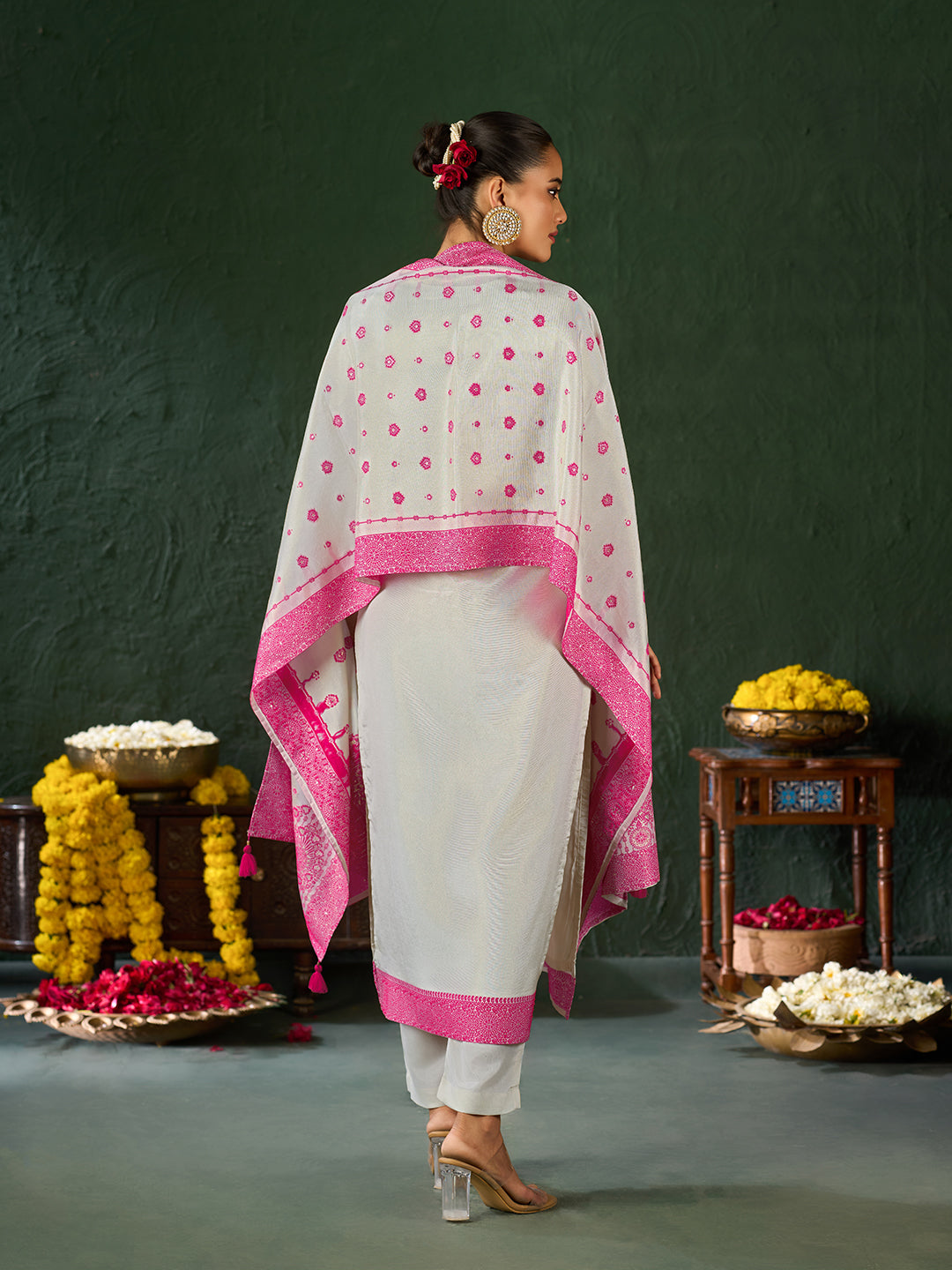 Women's Pink Pure Gold Tissue Silk Embroidered Kurta set with dupatta