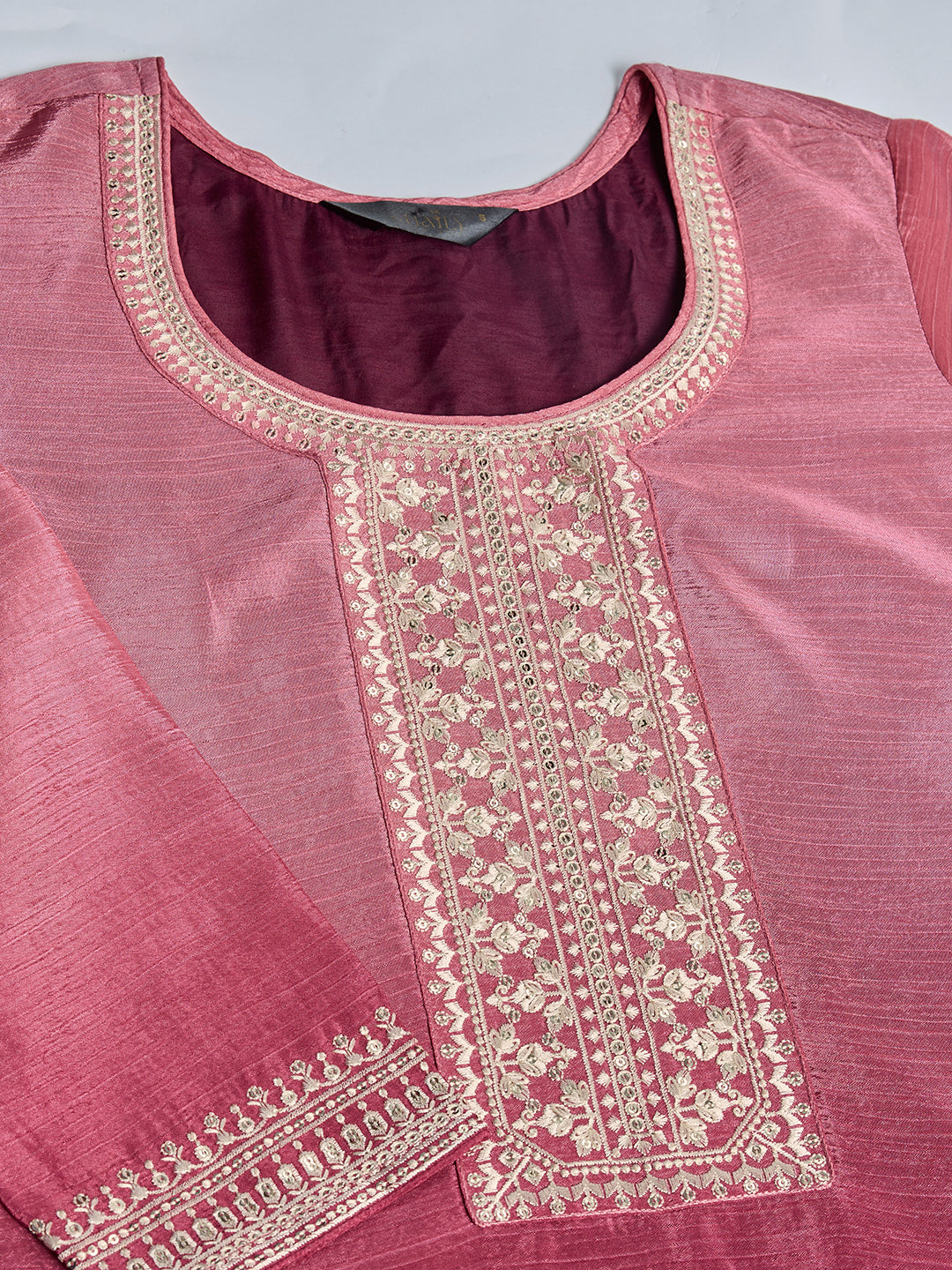 Women's Pink Poly chiffon Embroidered Kurta set with dupatta
