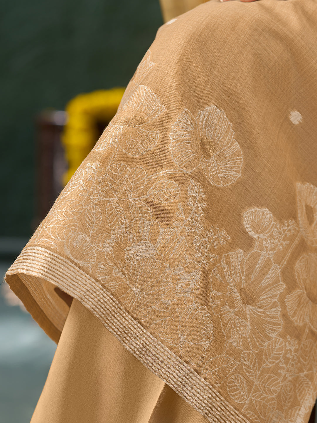 Women's Gold Silk Blend Jacquard Kurta set with dupatta