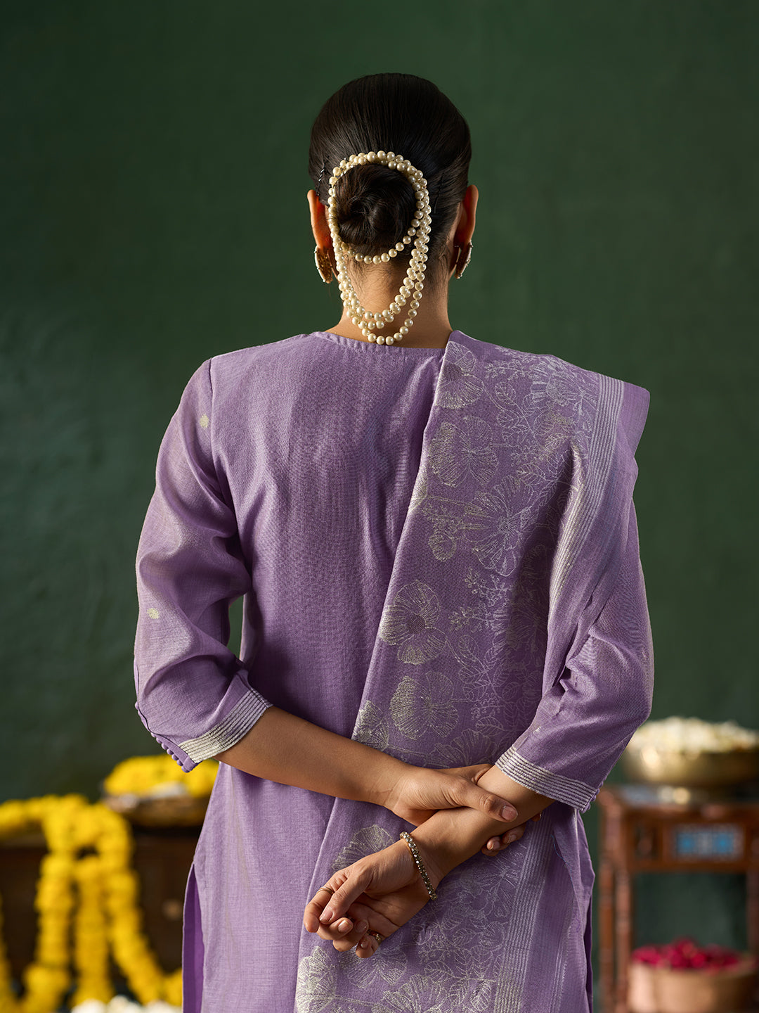 Women's Lavender Silk Blend Jacquard Kurta set with dupatta