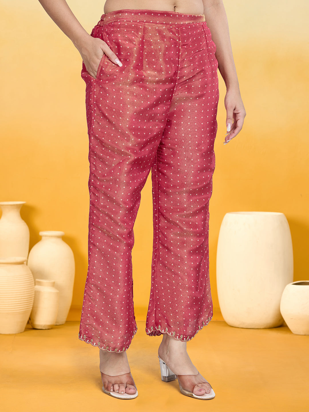 Women's Red Pure Shimmer Silk Embroidered Kurta set with dupatta