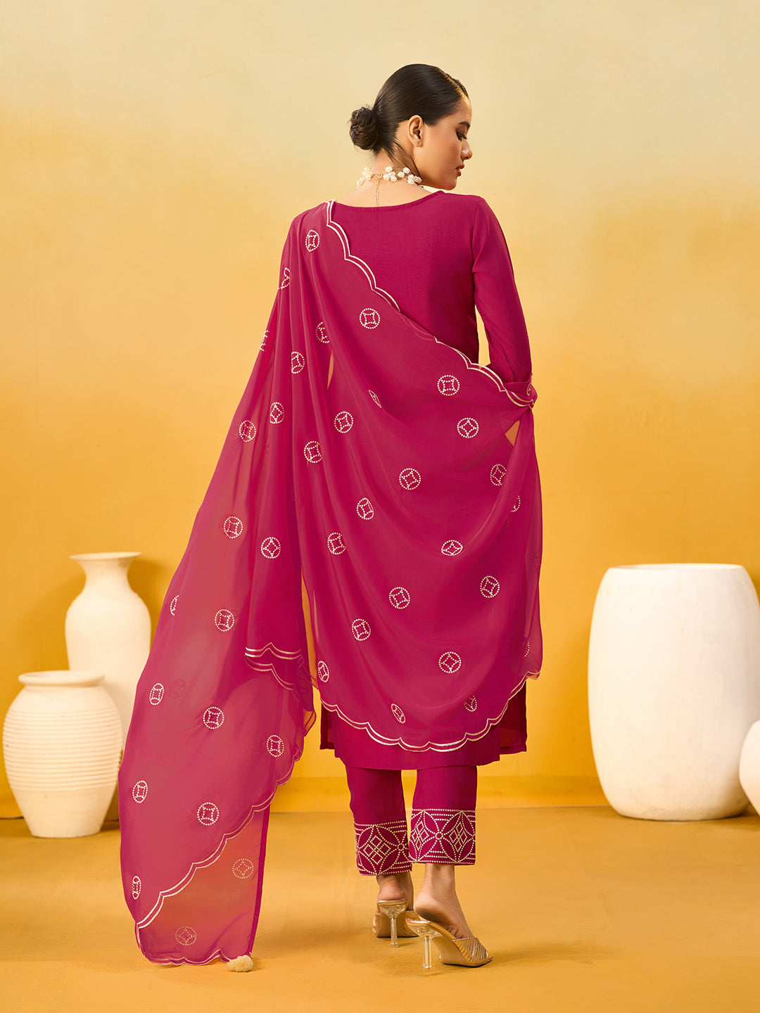 Women's Red Silk Blend Embroidered Kurta set with dupatta
