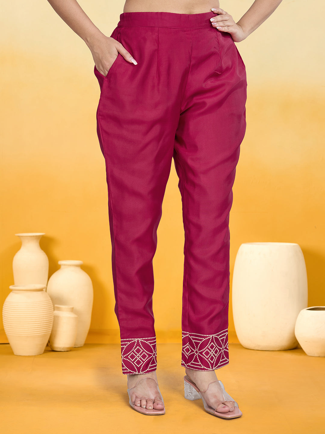 Women's Red Silk Blend Embroidered Kurta set with dupatta