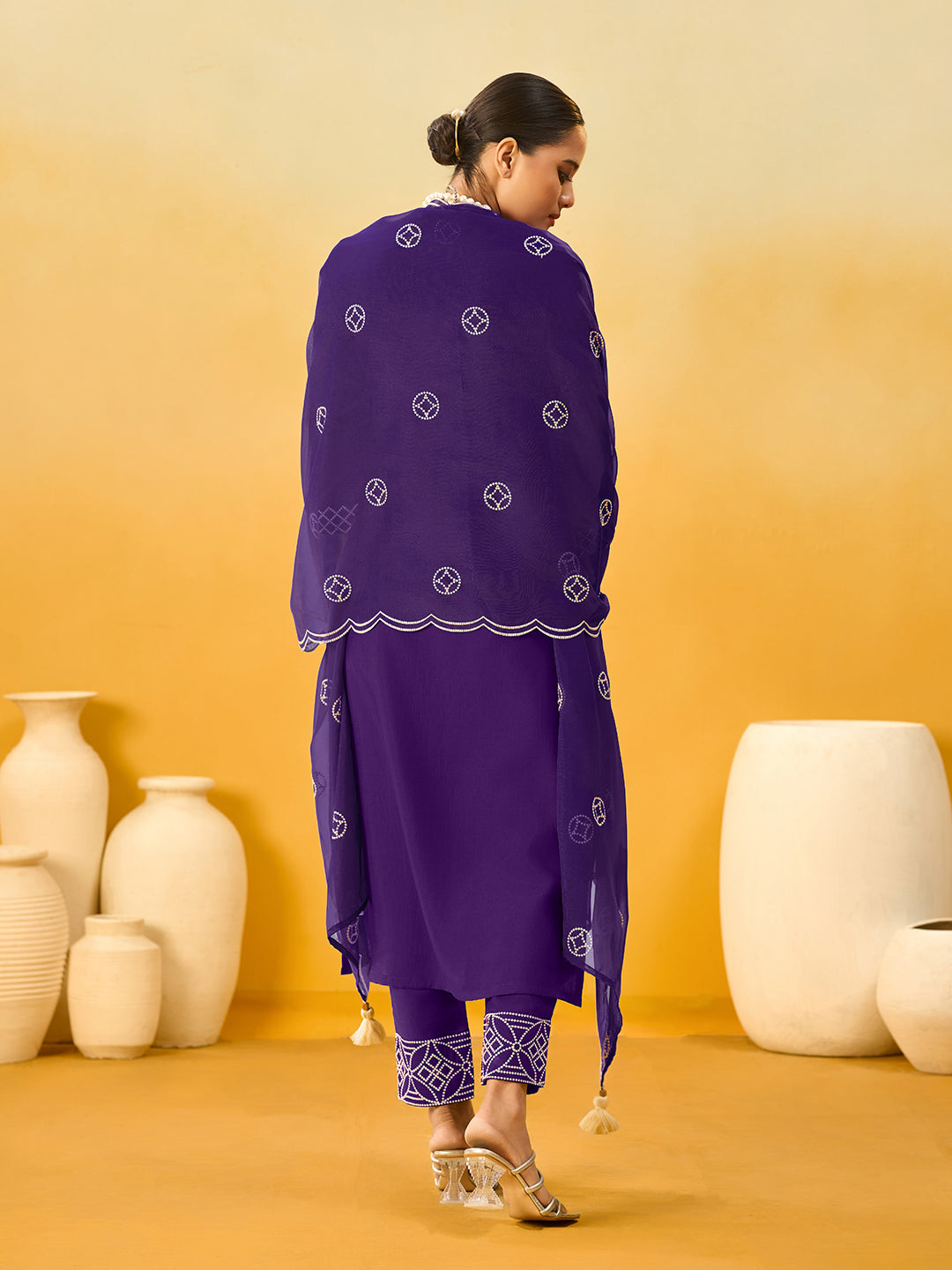 Women's Violet Silk Blend Embroidered Kurta set with dupatta