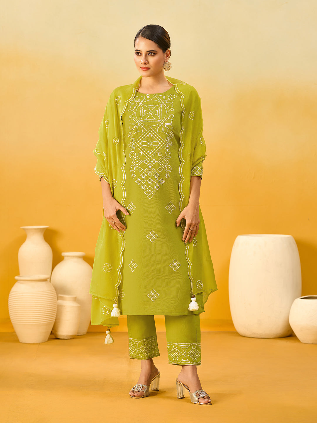 Women's Yellow Silk Blend Embroidered Kurta set with dupatta