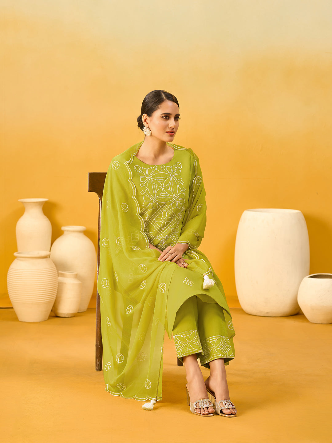 Women's Yellow Silk Blend Embroidered Kurta set with dupatta