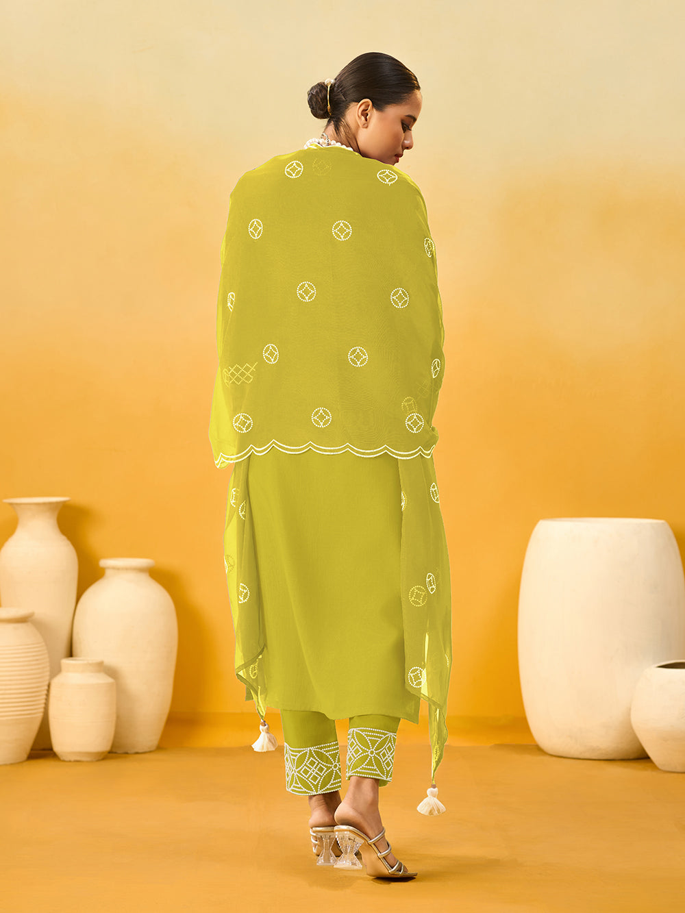 Women's Yellow Silk Blend Embroidered Kurta set with dupatta