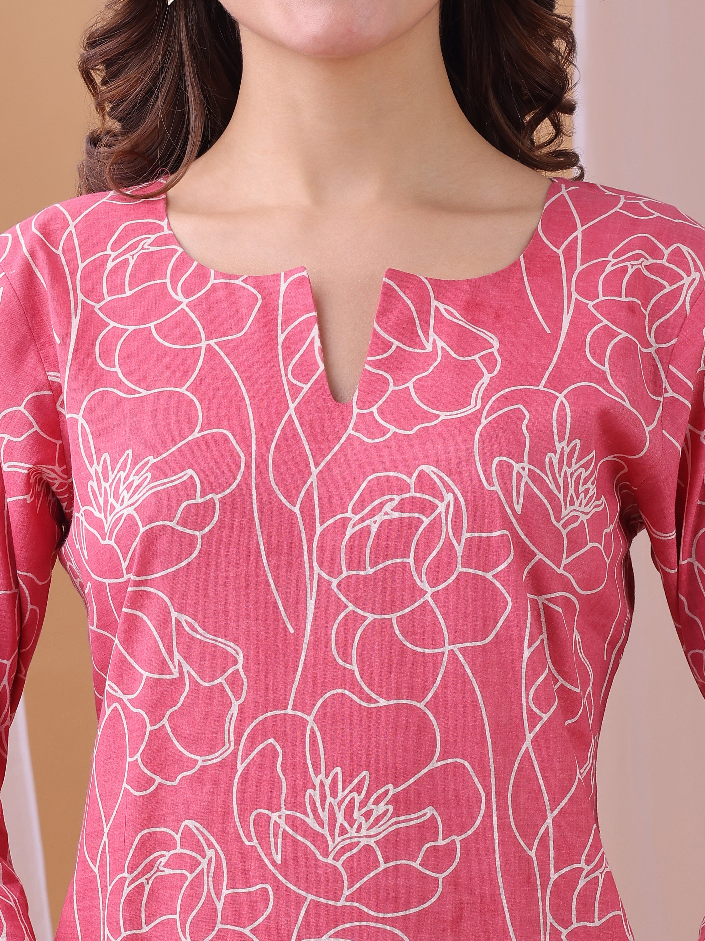 Cozy Pink Floral Printed Pure Cambric Cotton Co-ords set