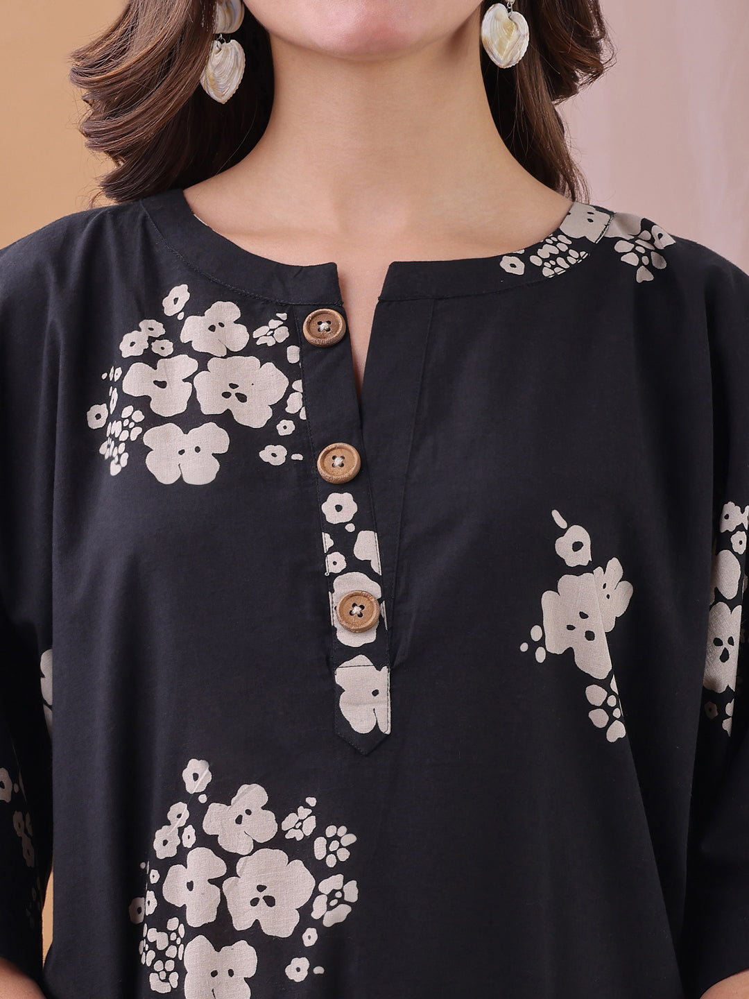 Cozy Black Floral Printed Pure Cambric Cotton Co-ords set