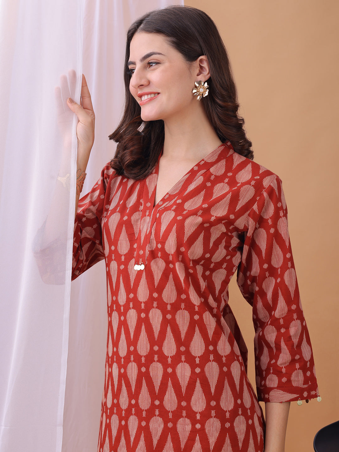 Red Pure Cambric Cotton Printed Abstract Straight Kurta Kurta with Pant