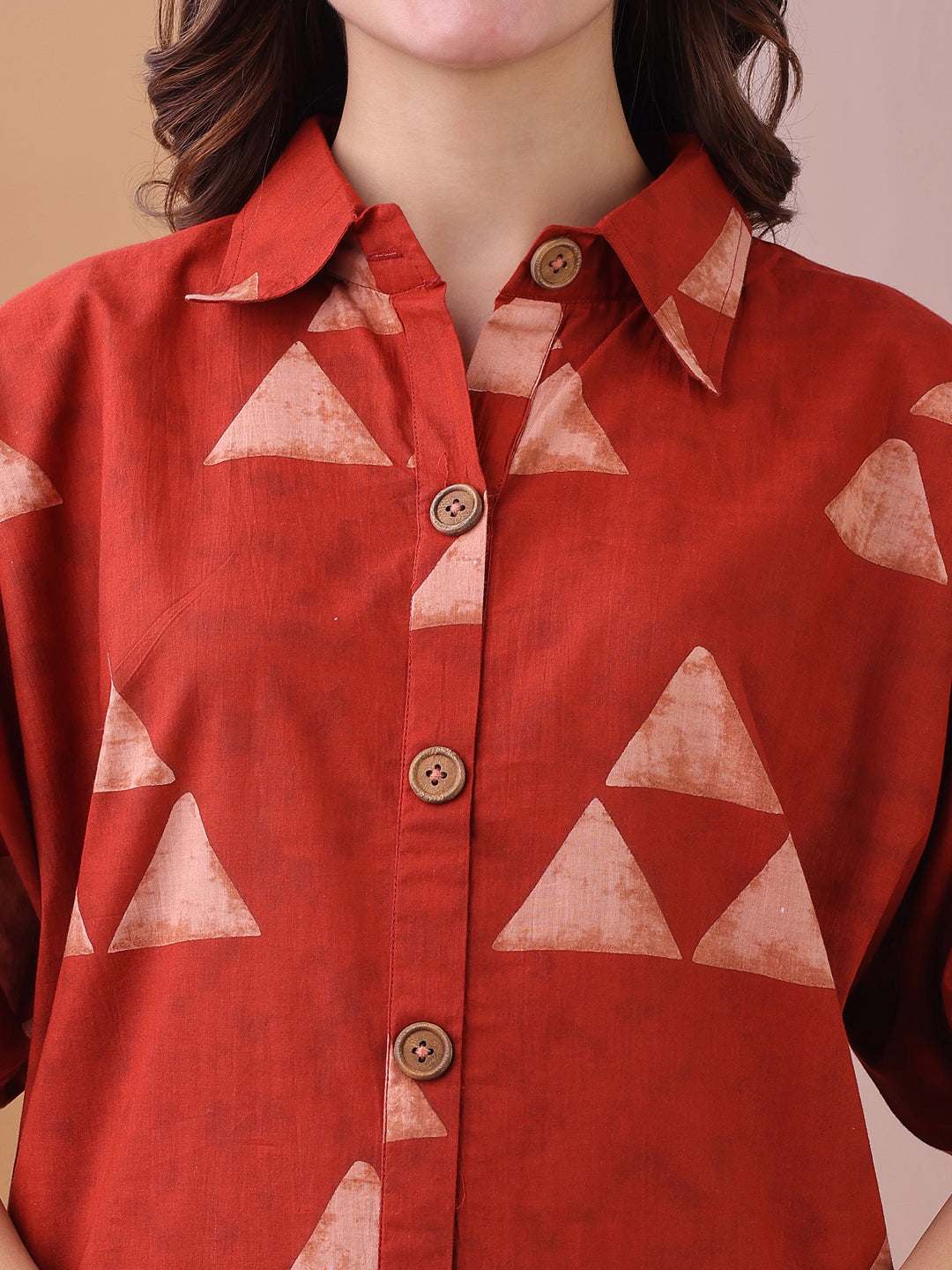 Red Gemoetric Printed Pure Cambric Cotton Co-ords set