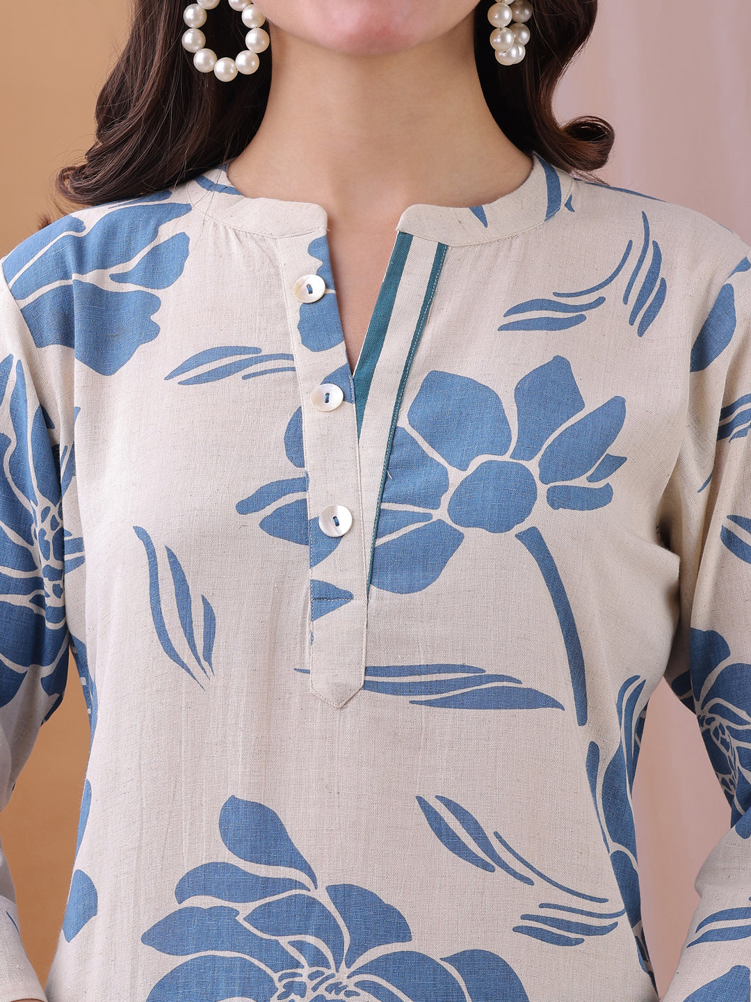 Light Blue Floral Printed Pure Flex Cotton Co-ords set