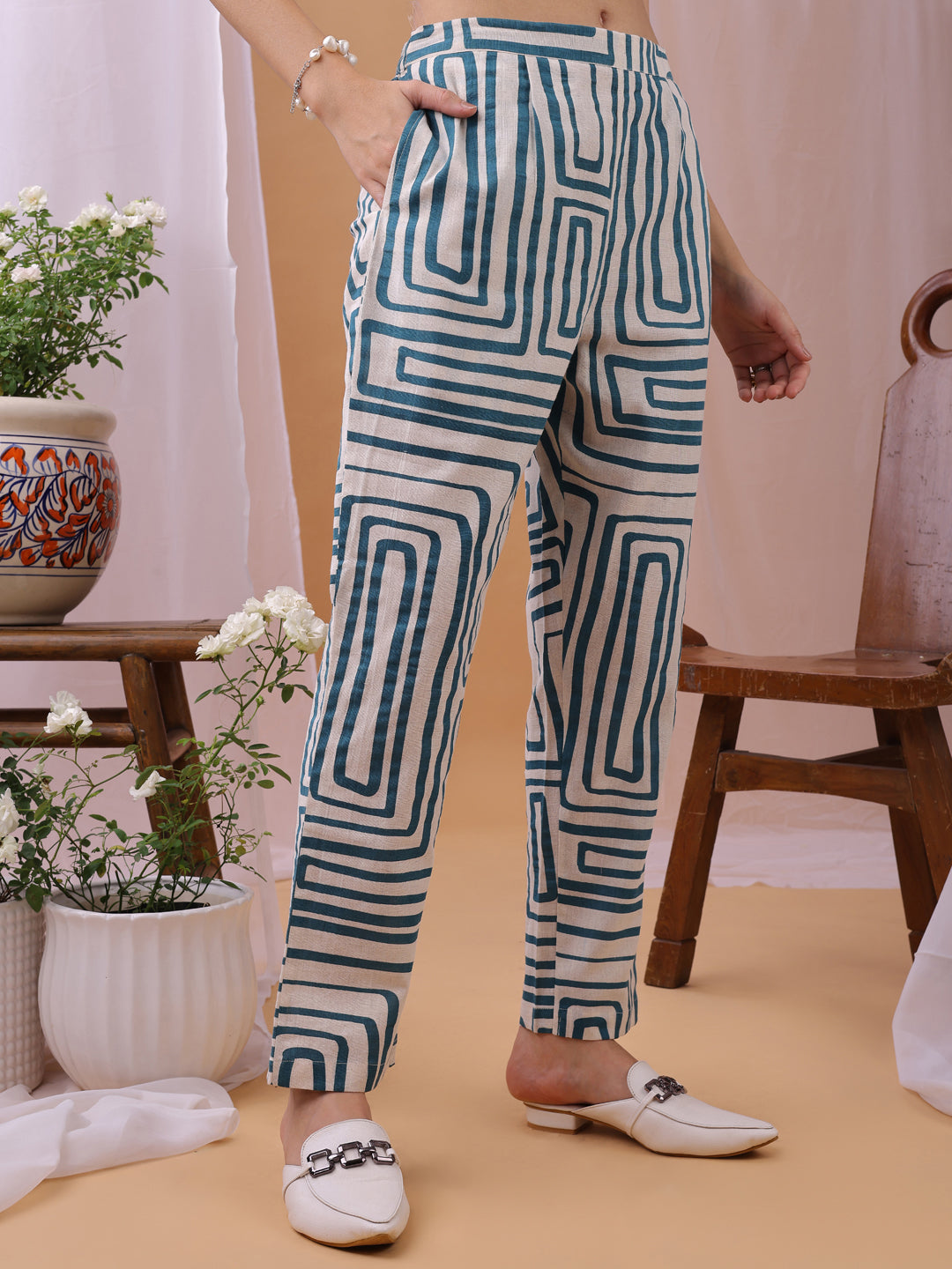 Turquoise Floral Printed Pure Flex Cotton Co-ords set
