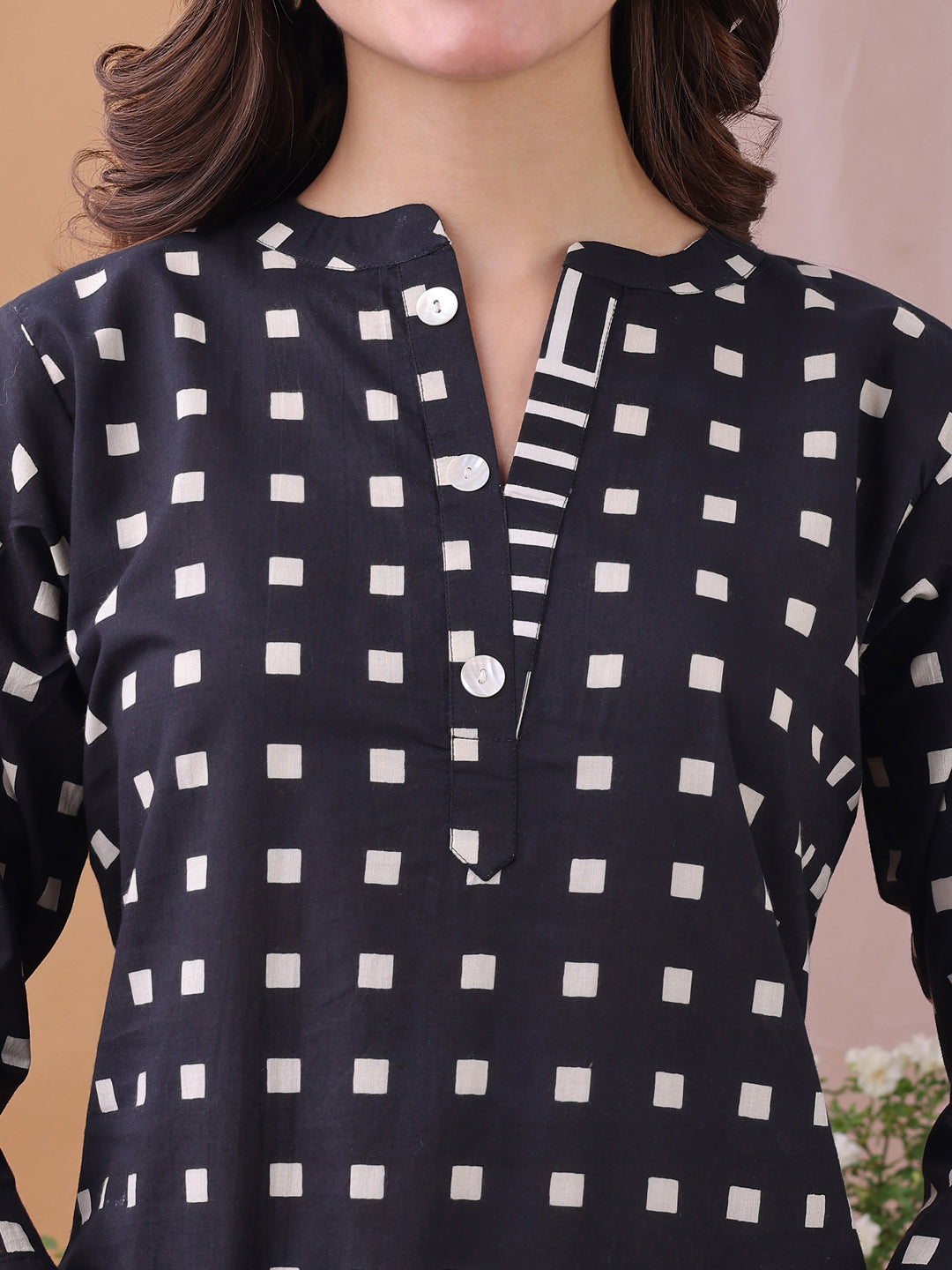 Black Pure Cambric Cotton Printed Gemoetric Co-ords set