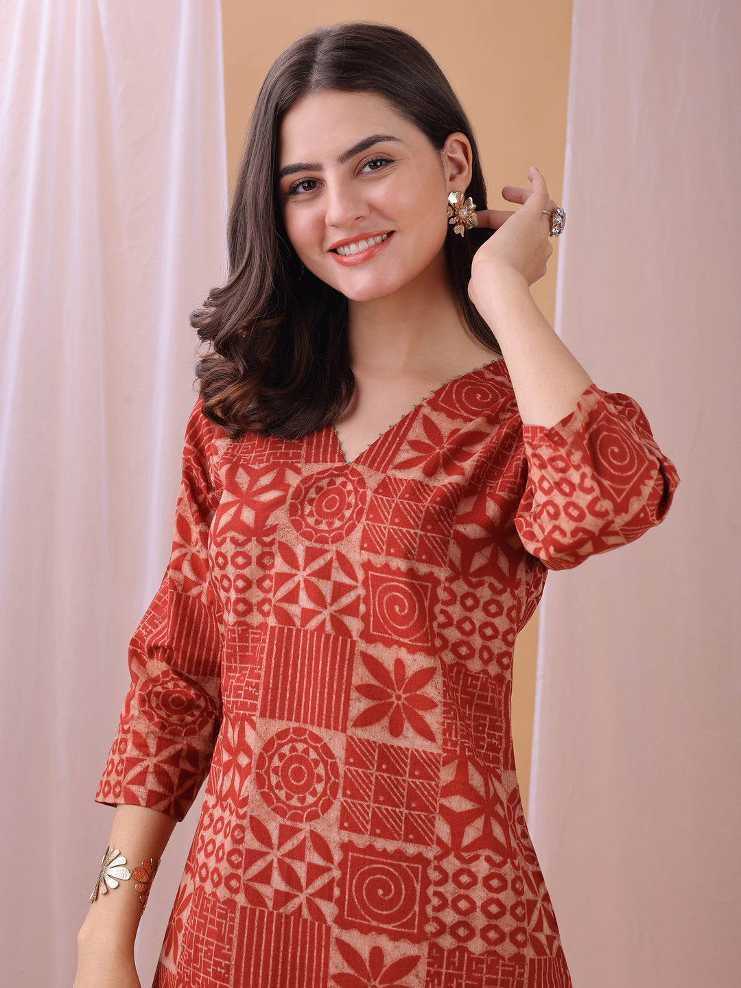 Cozy Red Pure Cambric Cotton Printed Block Print Co-ords set