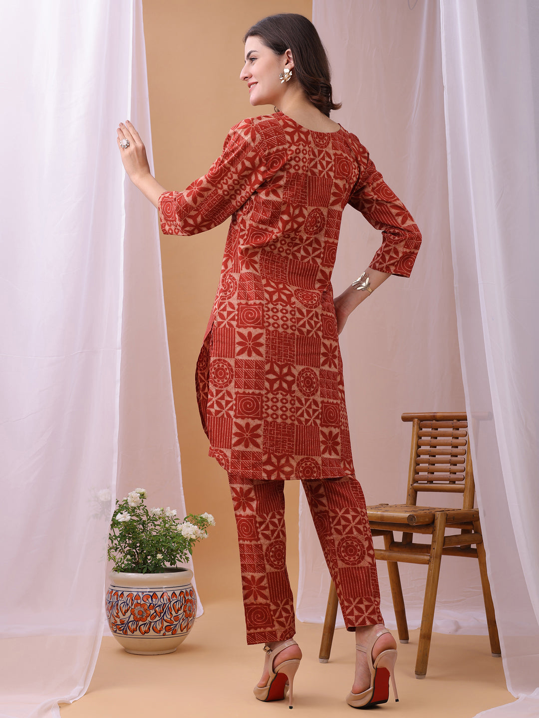 Cozy Red Pure Cambric Cotton Printed Block Print Co-ords set