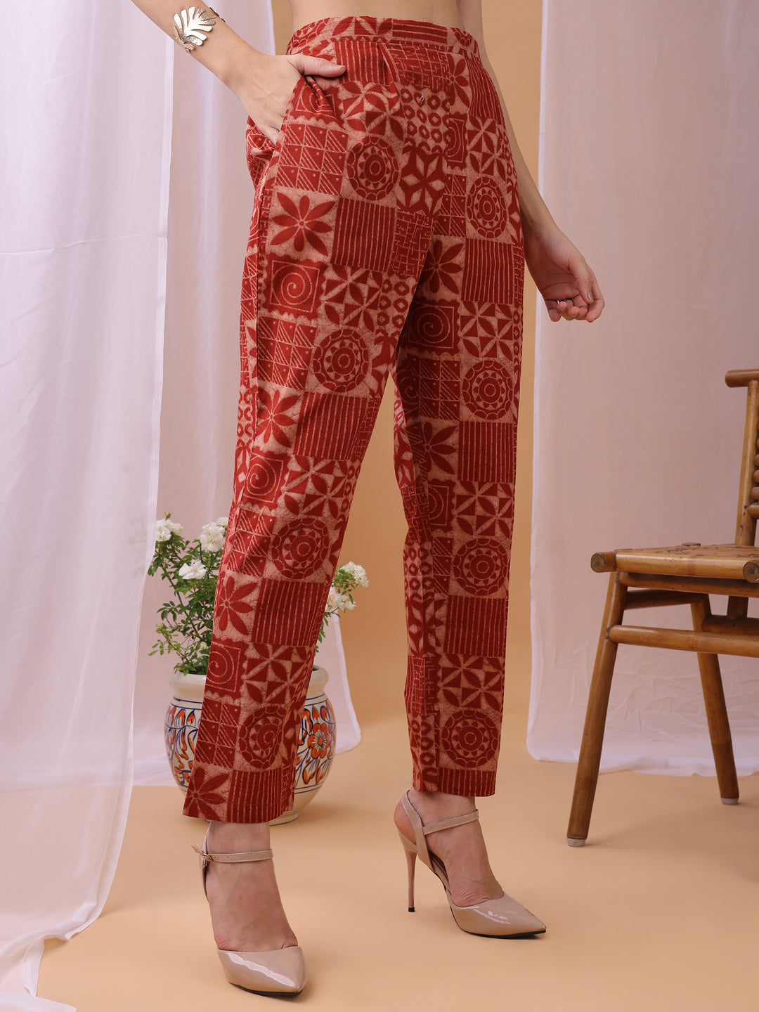 Cozy Red Pure Cambric Cotton Printed Block Print Co-ords set