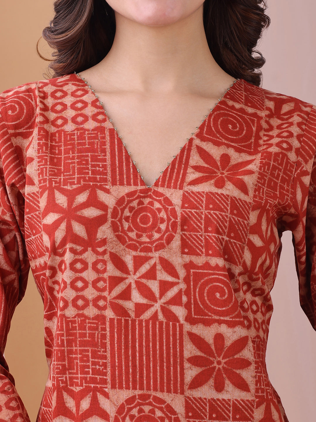 Cozy Red Pure Cambric Cotton Printed Block Print Co-ords set