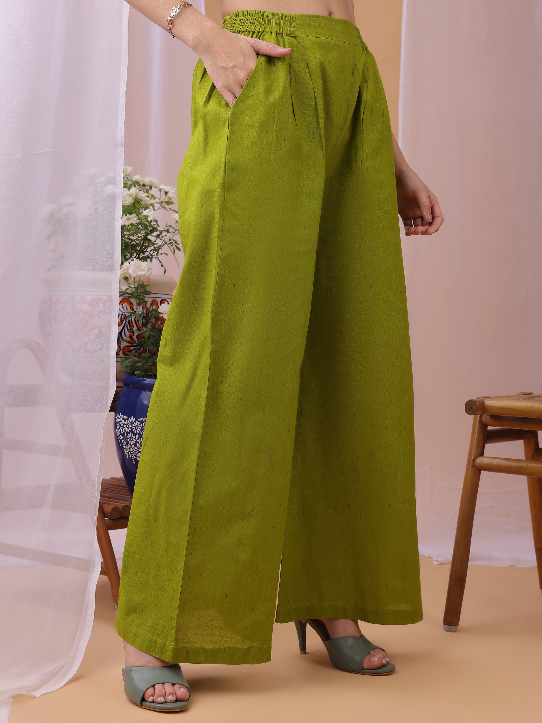 Parrot Green Pure Flex Cotton Handwork Polkha dots Co-ords set