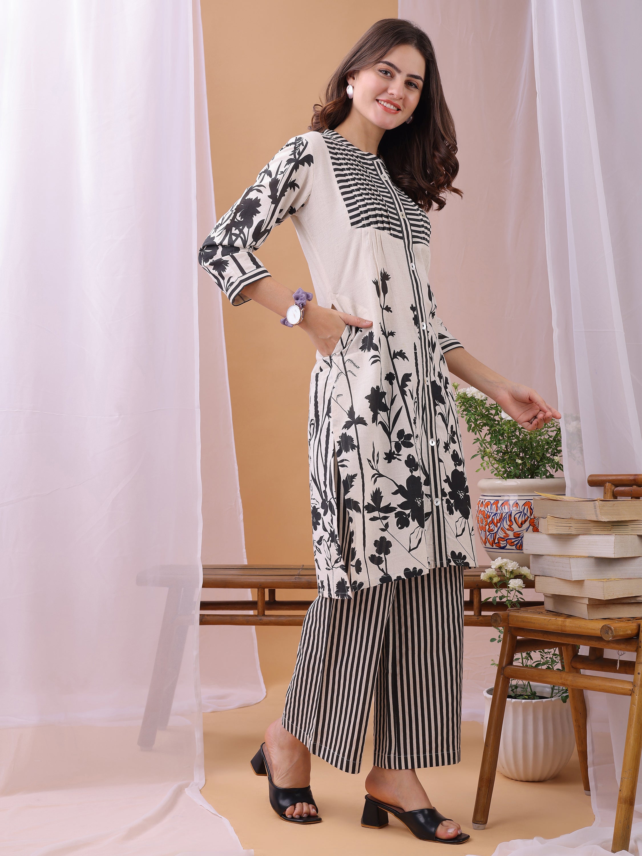 Black Pure Flex Cotton Printed Floral Co-ords set