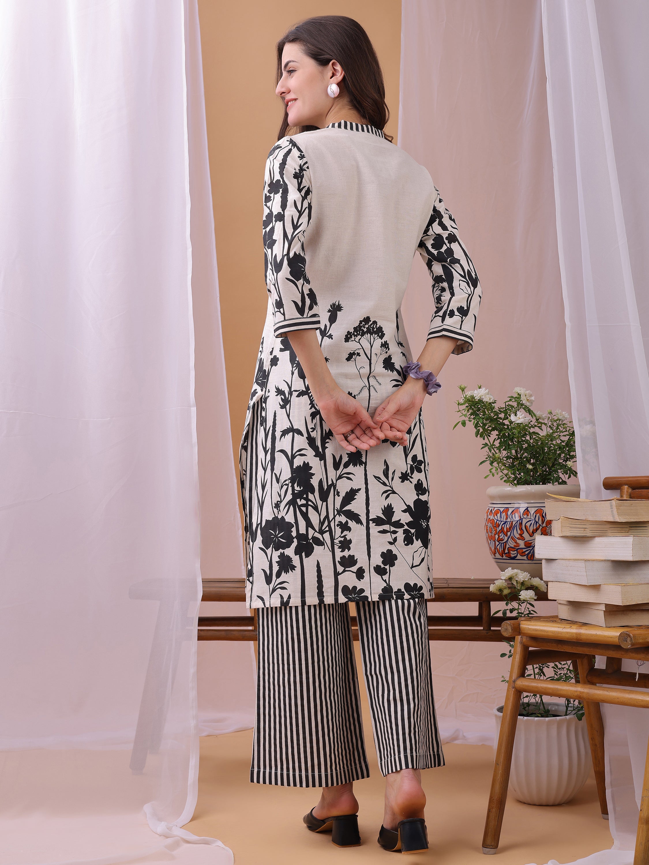 Black Pure Flex Cotton Printed Floral Co-ords set