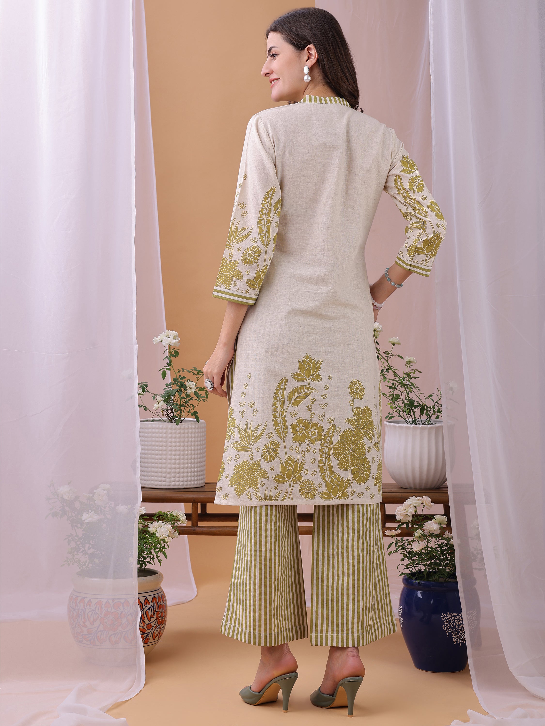 Parrot Green Pure Flex Cotton Printed Floral Co-ords set