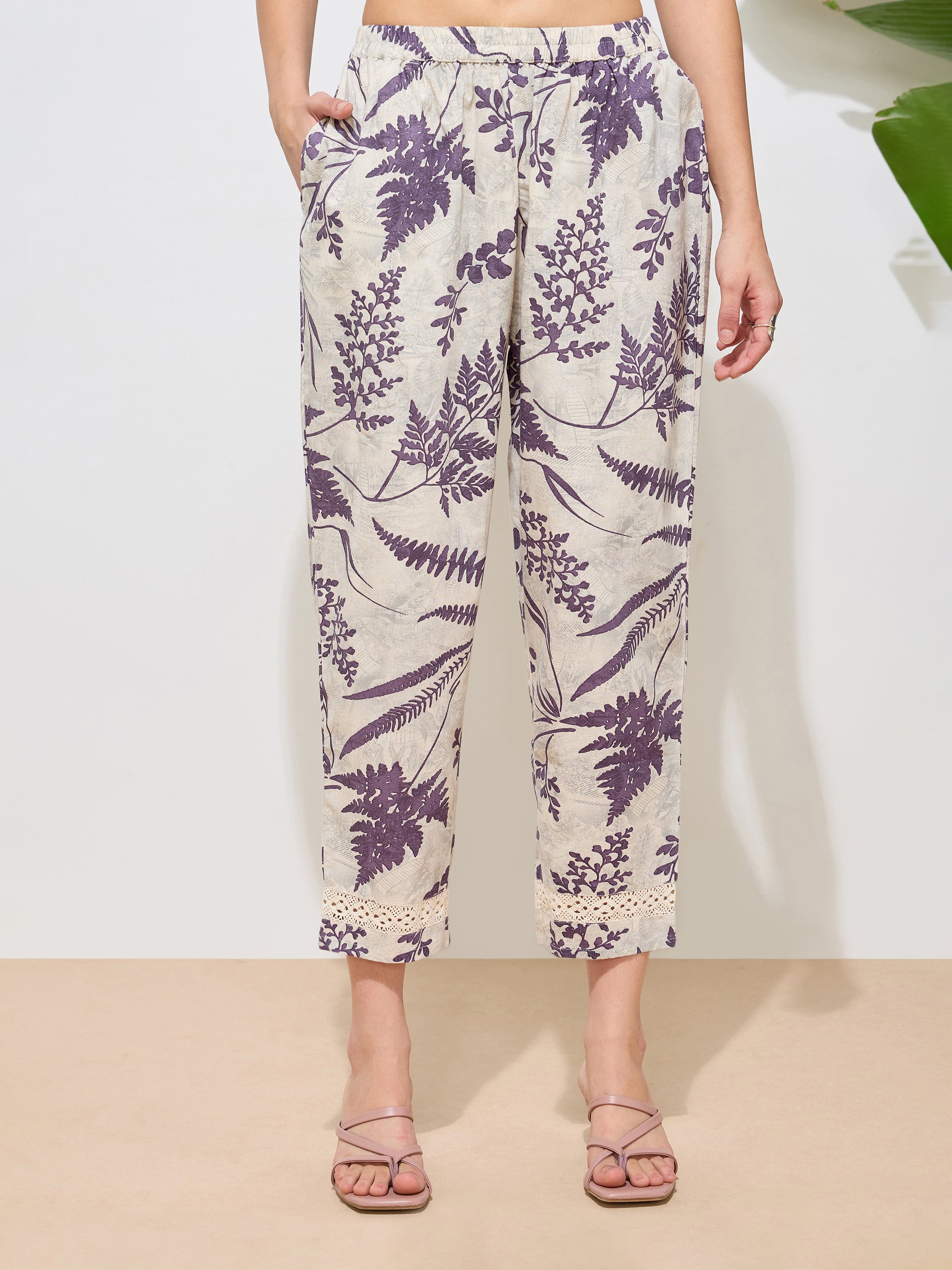 Women's Violet Floral Printed Pure Flex Cotton Co-ord Set