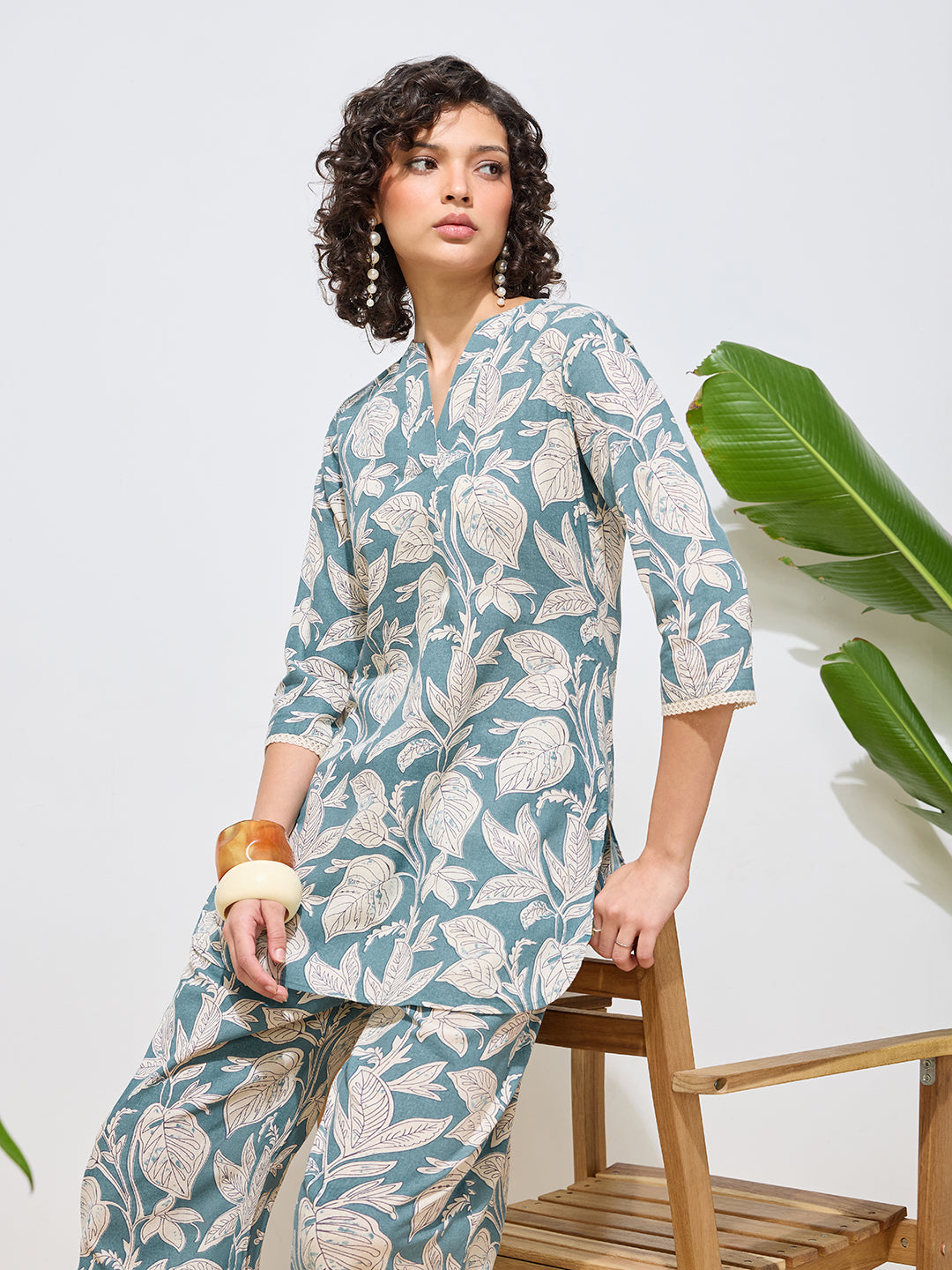 Women's Blue Floral Printed Pure Flex Cotton Co-ord Set
