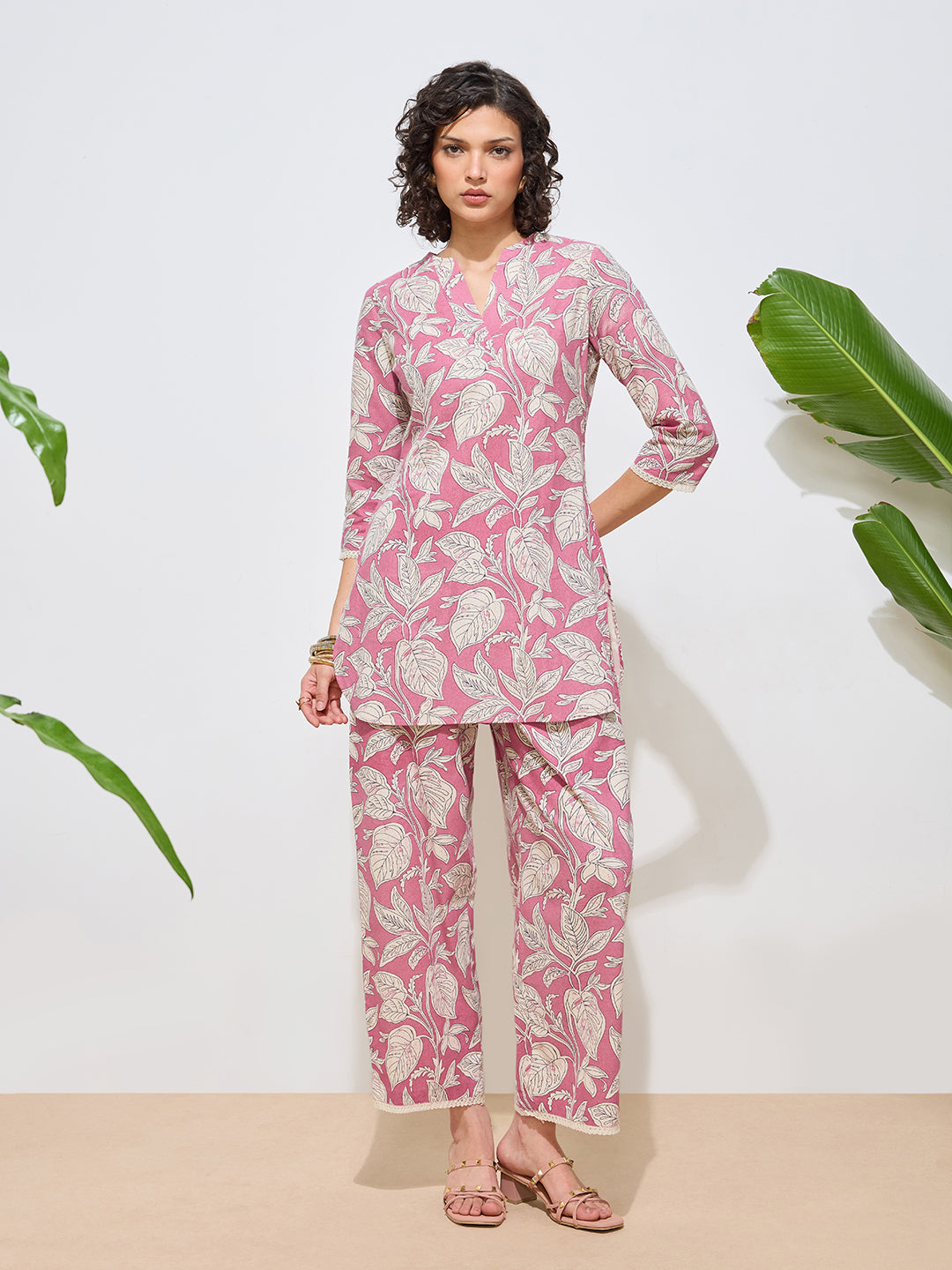 Women's Pink Floral Printed Pure Flex Cotton Co-ord Set