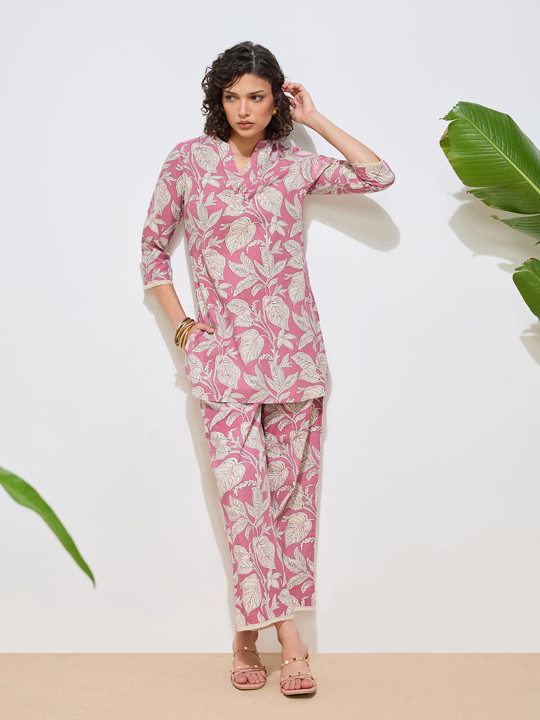 Women's Pink Floral Printed Pure Flex Cotton Co-ord Set