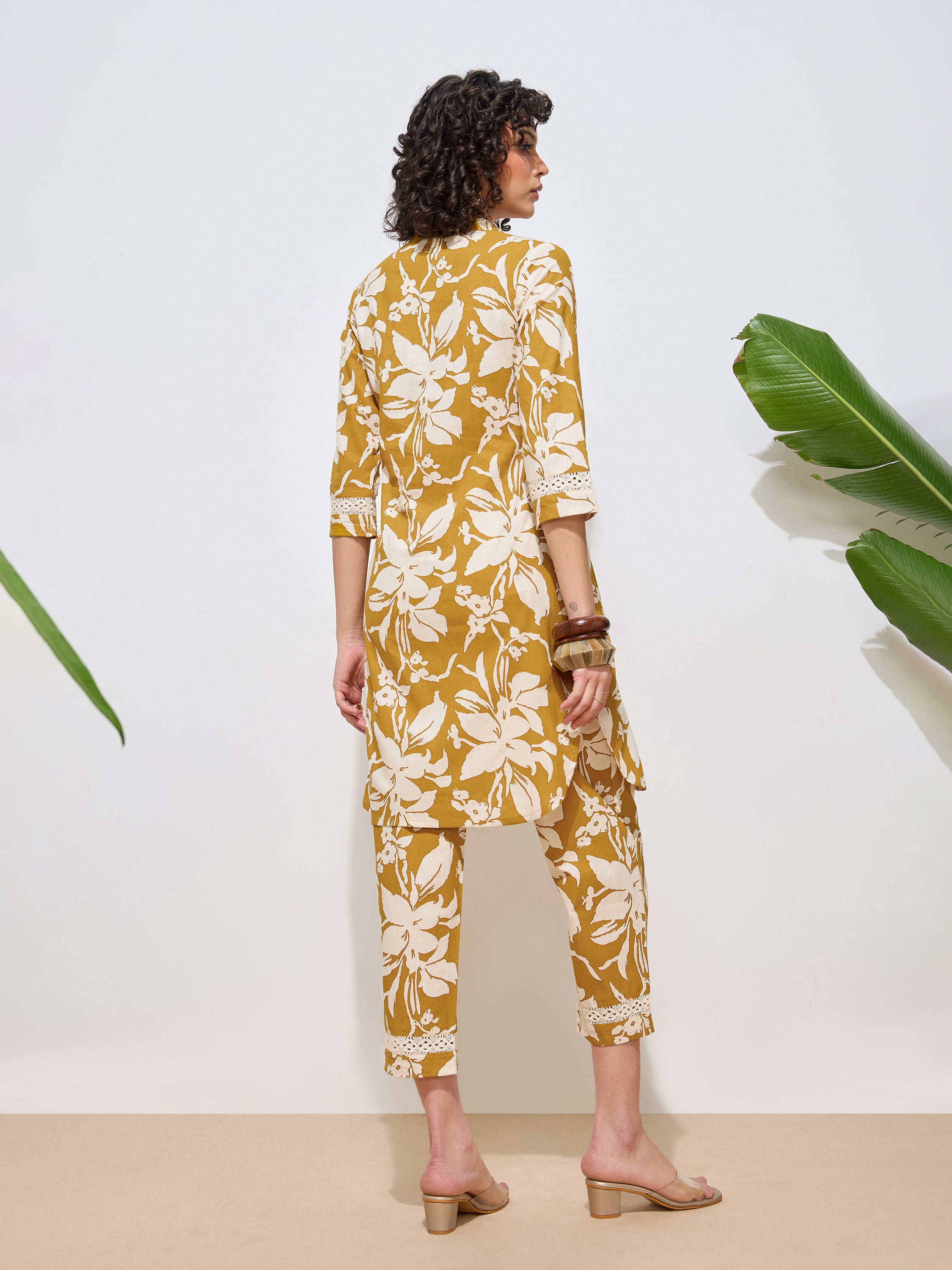 Women's Mustard Floral Printed Pure Flex Cotton Co-ord Set