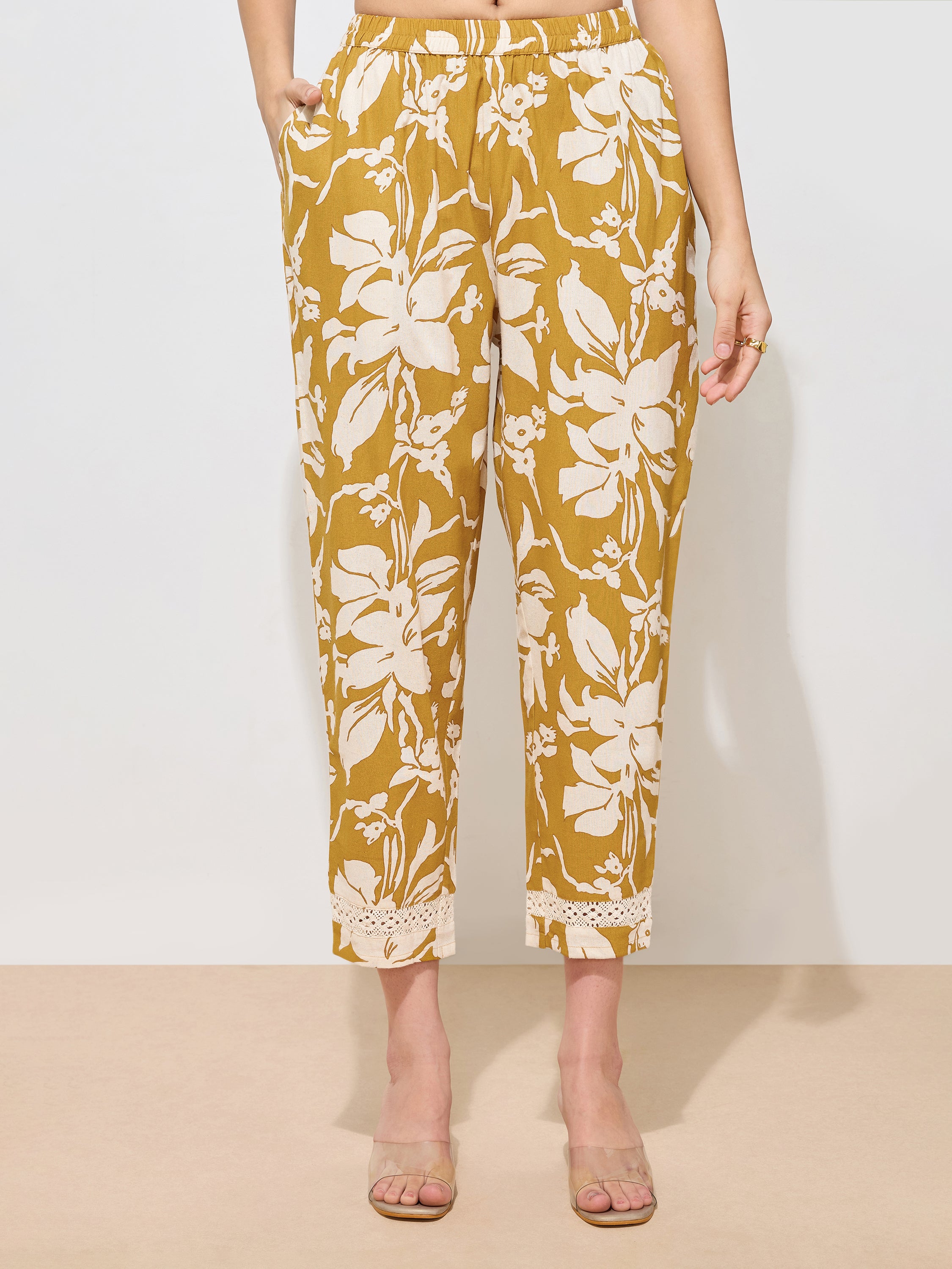 Women's Mustard Floral Printed Pure Flex Cotton Co-ord Set