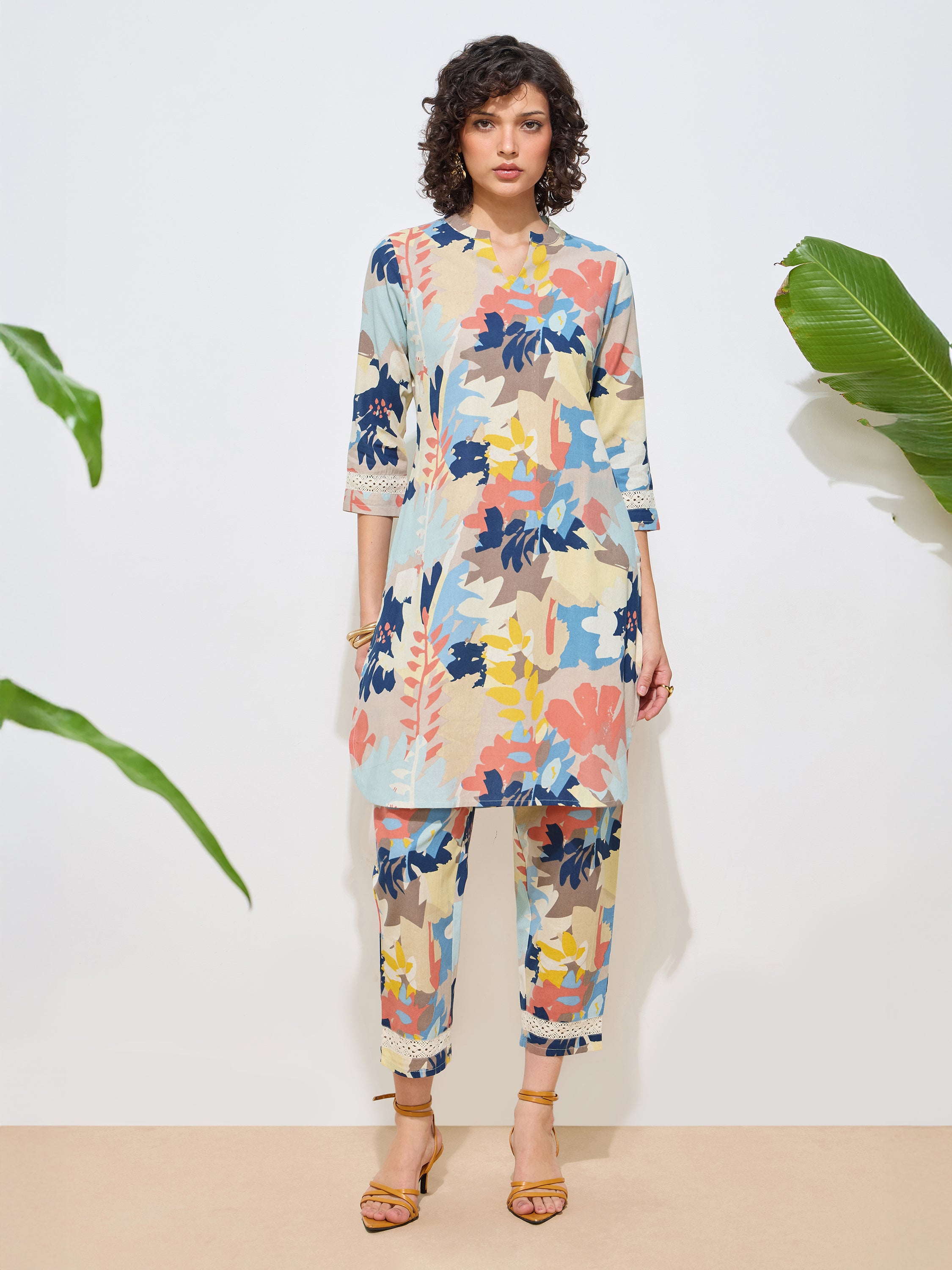 Women's Orange Floral Printed Pure Flex Cotton Co-ord Set