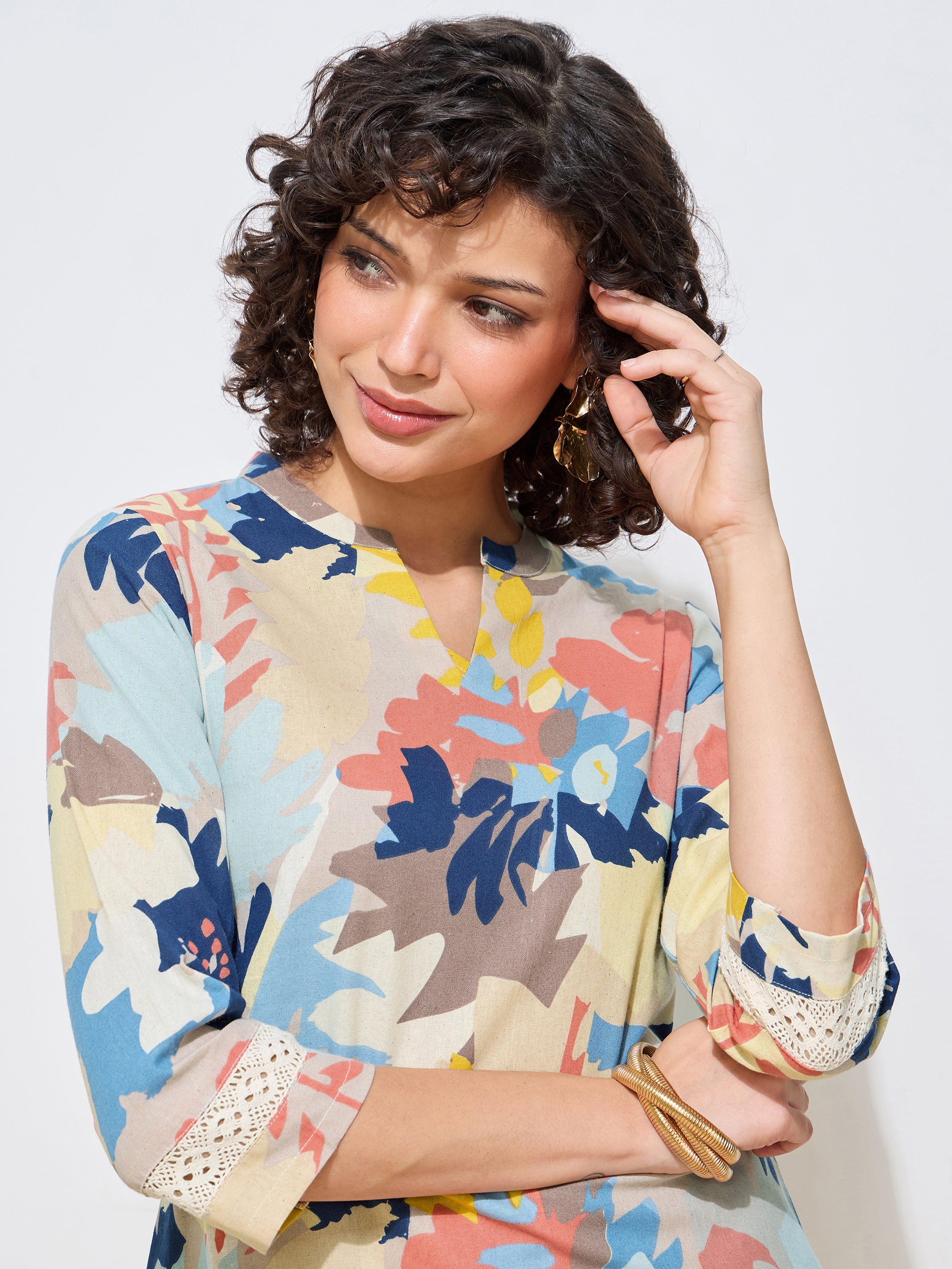 Women's Orange Floral Printed Pure Flex Cotton Co-ord Set