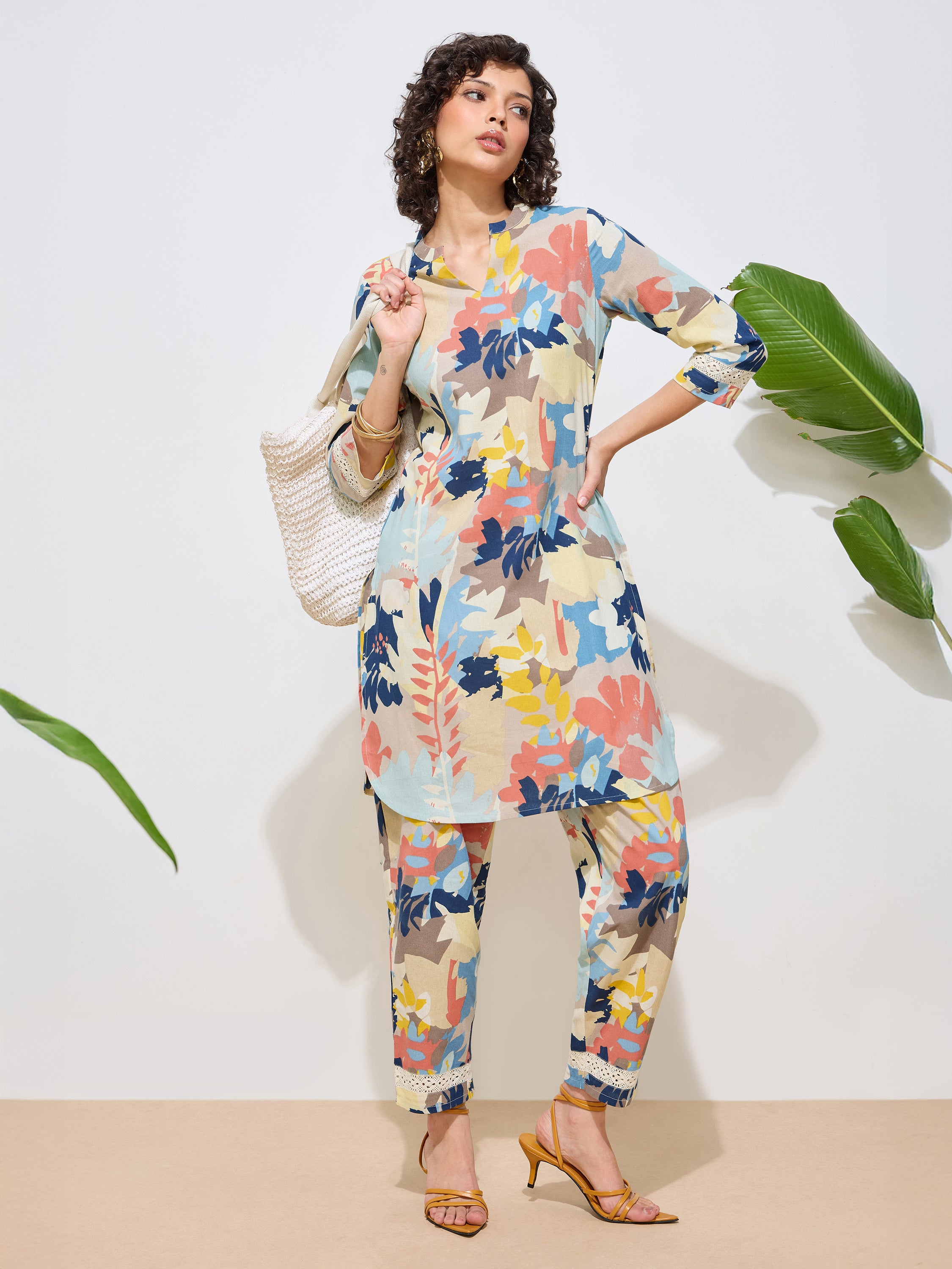 Women's Orange Floral Printed Pure Flex Cotton Co-ord Set