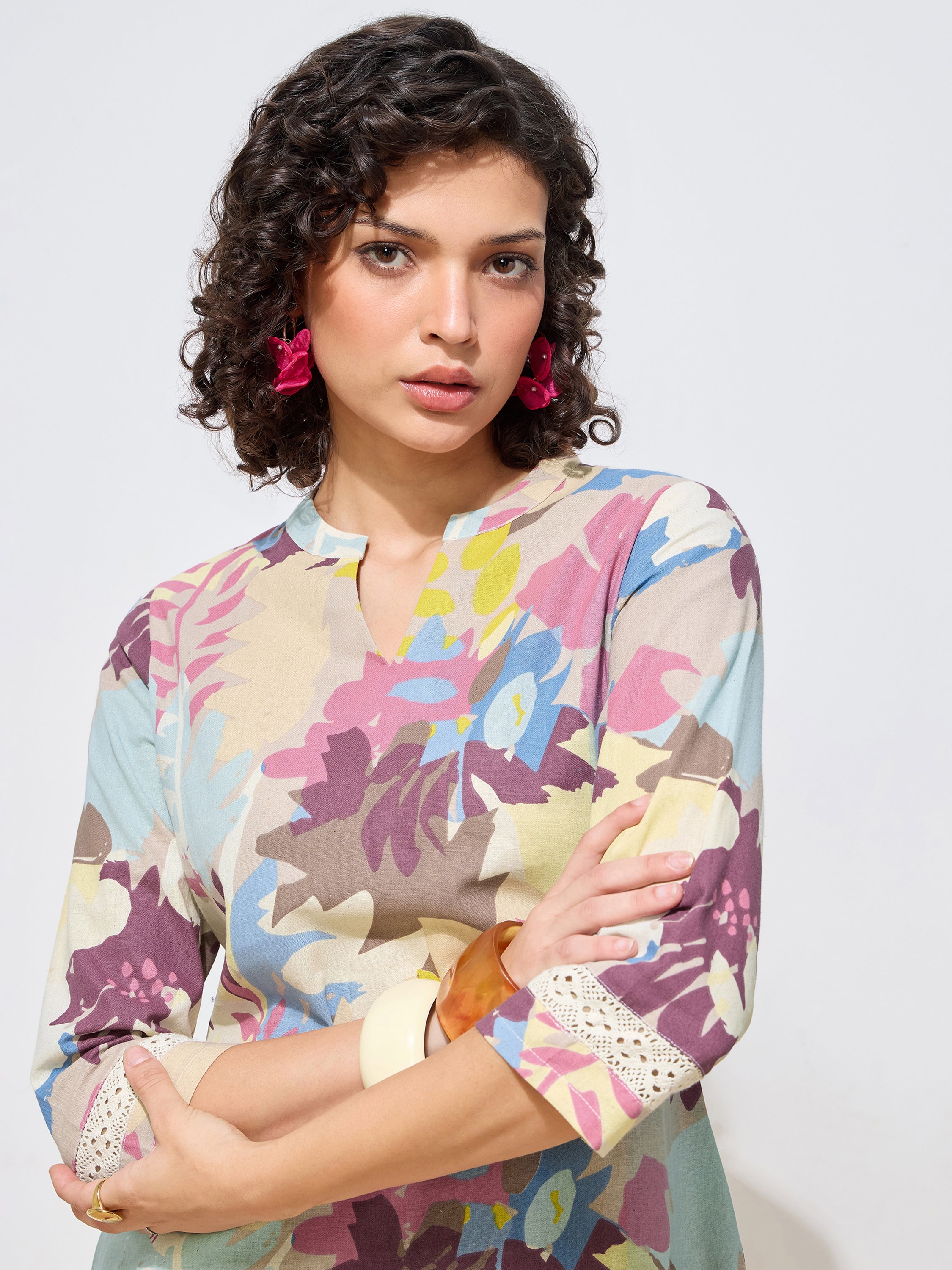 Women's Pink Floral Printed Pure Flex Cotton Co-ord Set