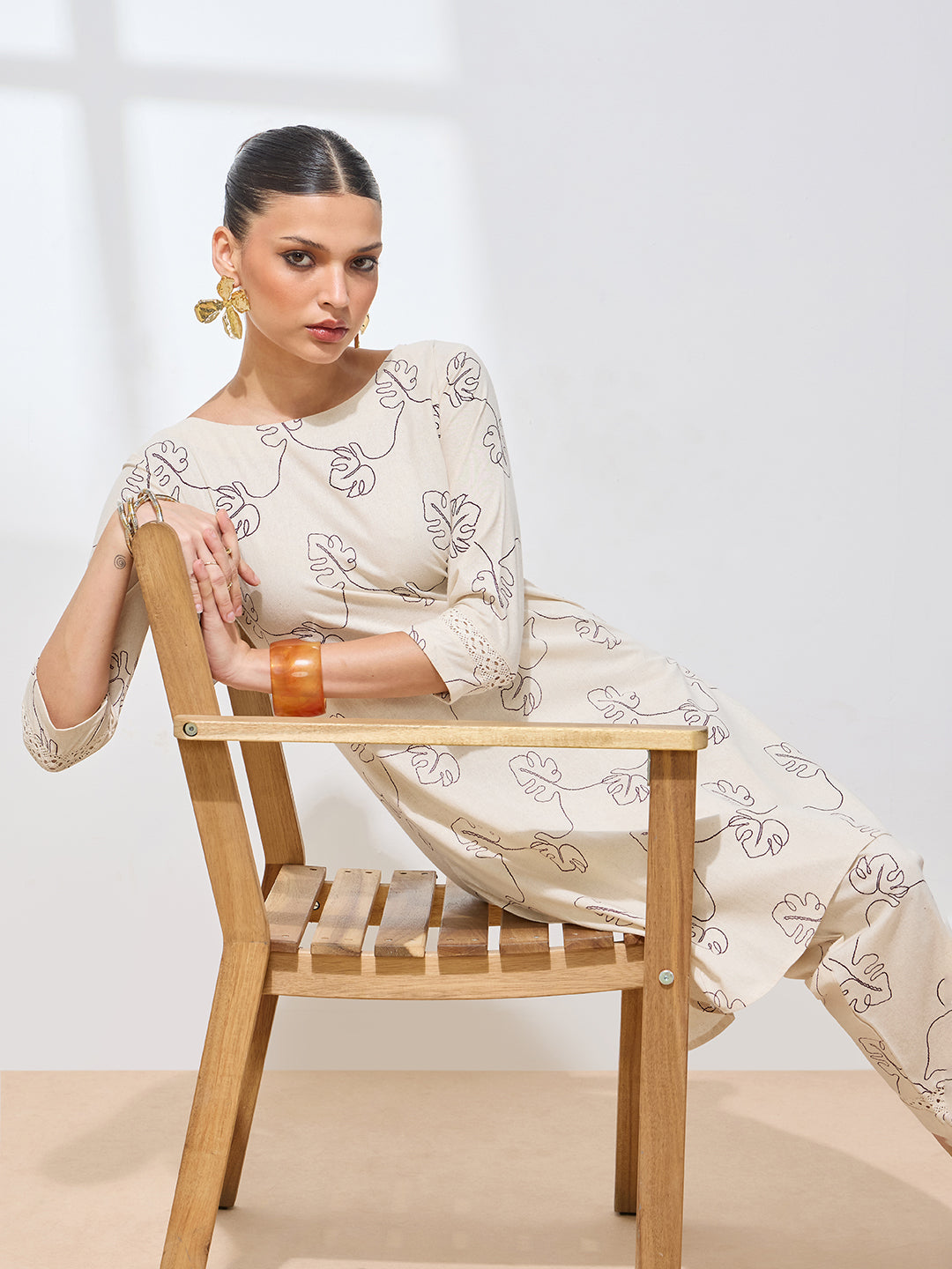 Women's Wine Floral Printed Pure Flex Cotton Co-ord Set