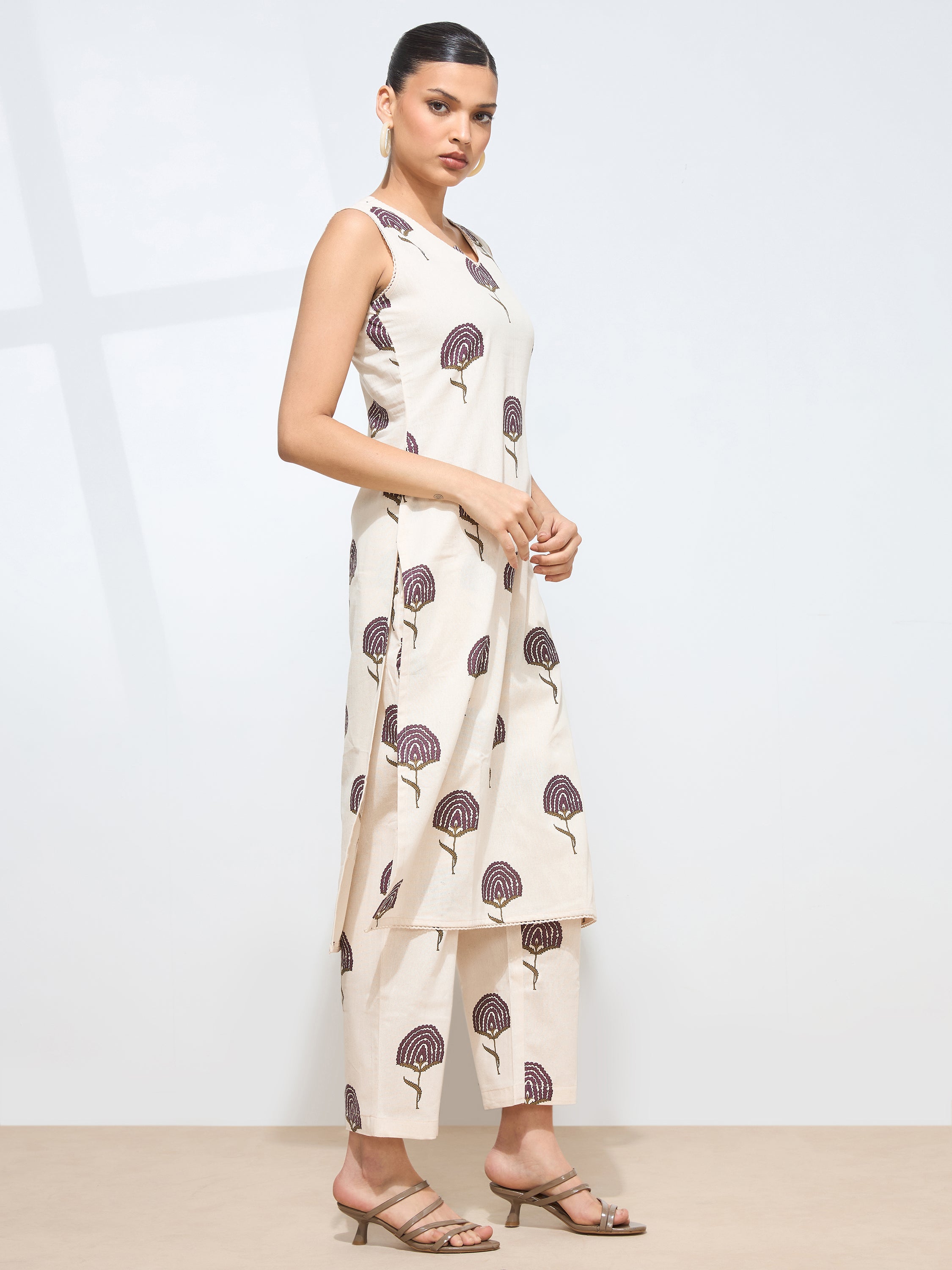 Women's Wine Floral Printed Pure Flex Cotton Co-ord Set