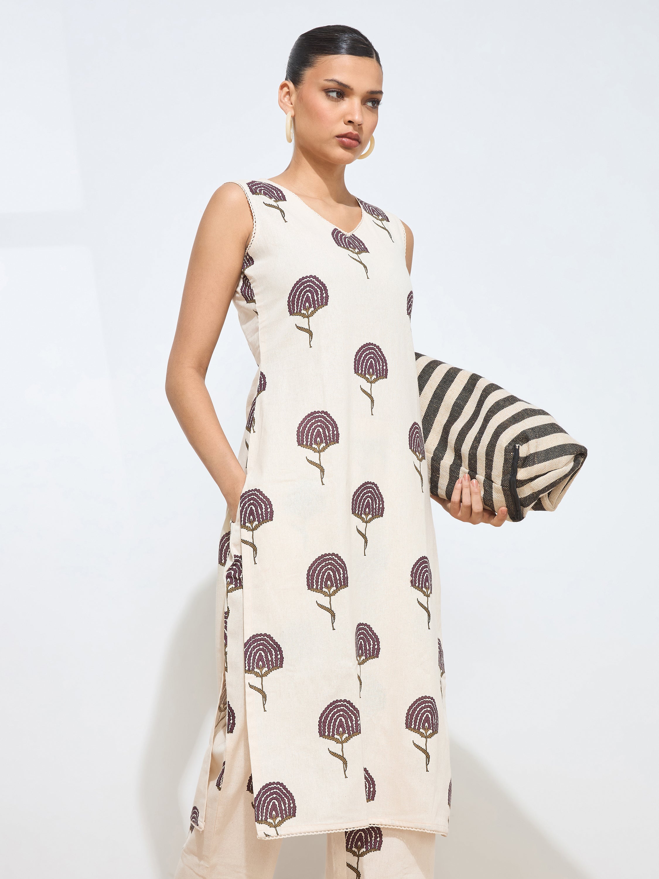 Women's Wine Floral Printed Pure Flex Cotton Co-ord Set