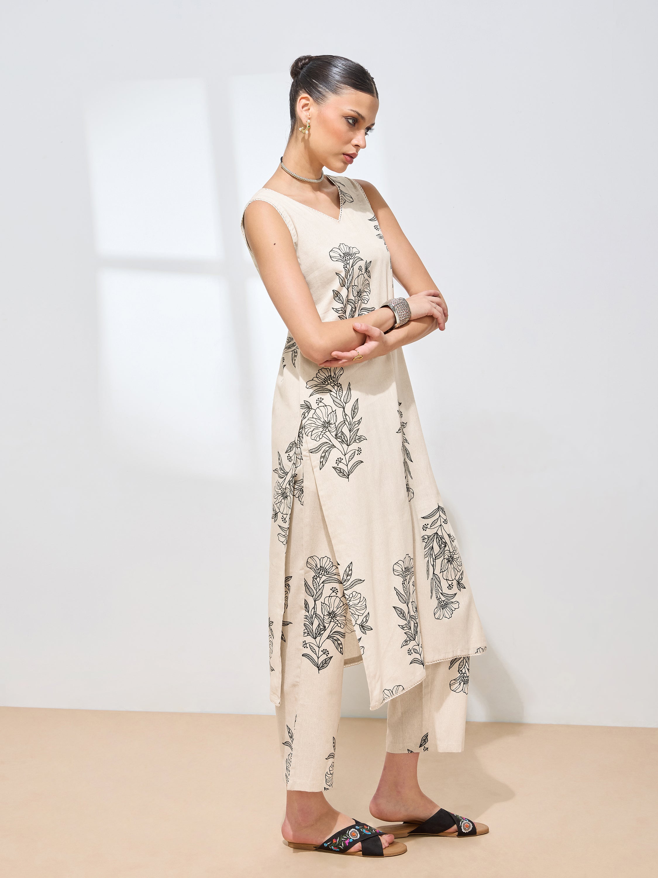 Women's Black Floral Printed Pure Flex Cotton Co-ord Set