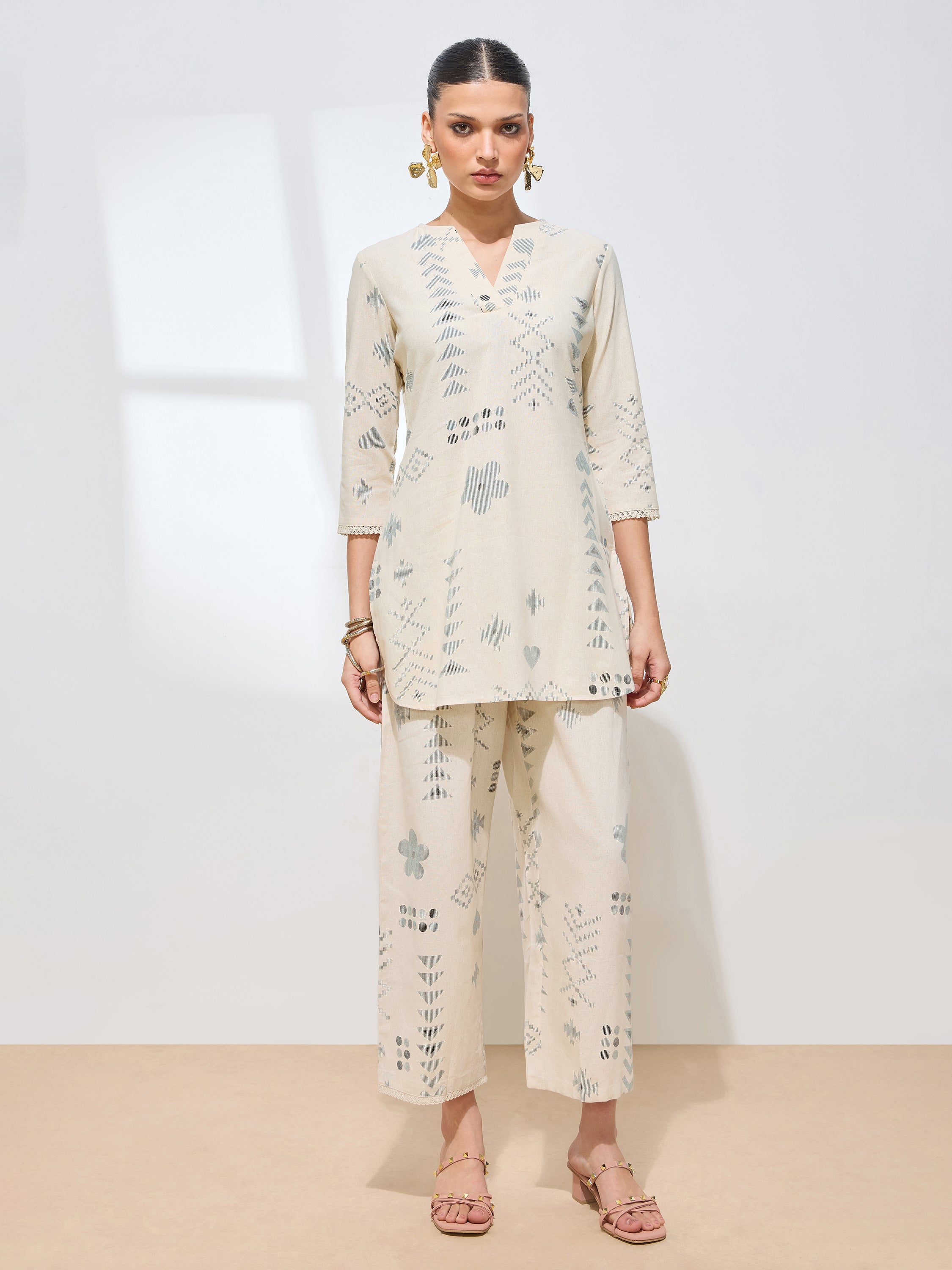 Women's Green Geometric Printed Pure Flex Cotton Co-ord Set