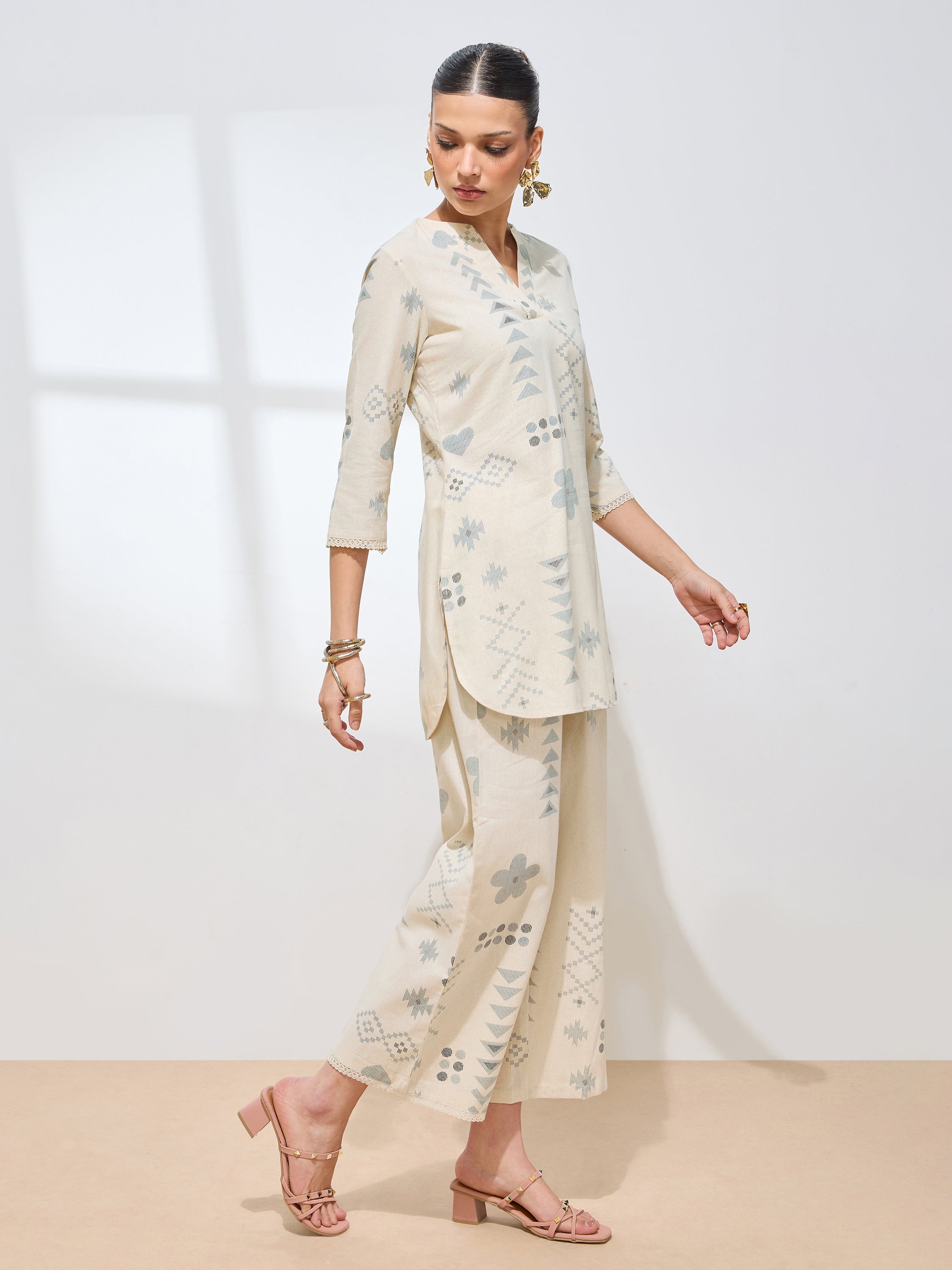 Women's Green Geometric Printed Pure Flex Cotton Co-ord Set