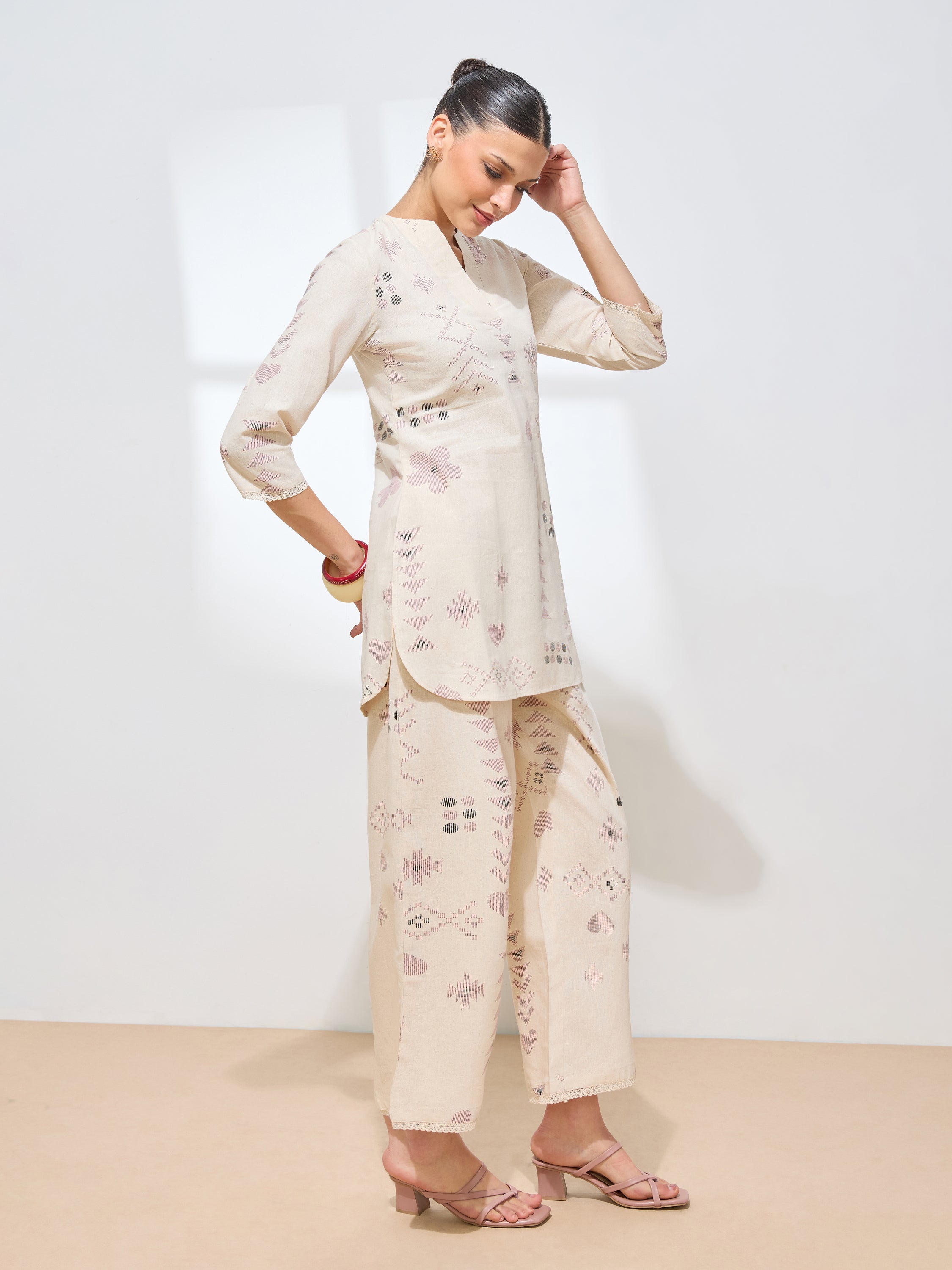 Women's Pink Geometric Printed Pure Flex Cotton Co-ord Set