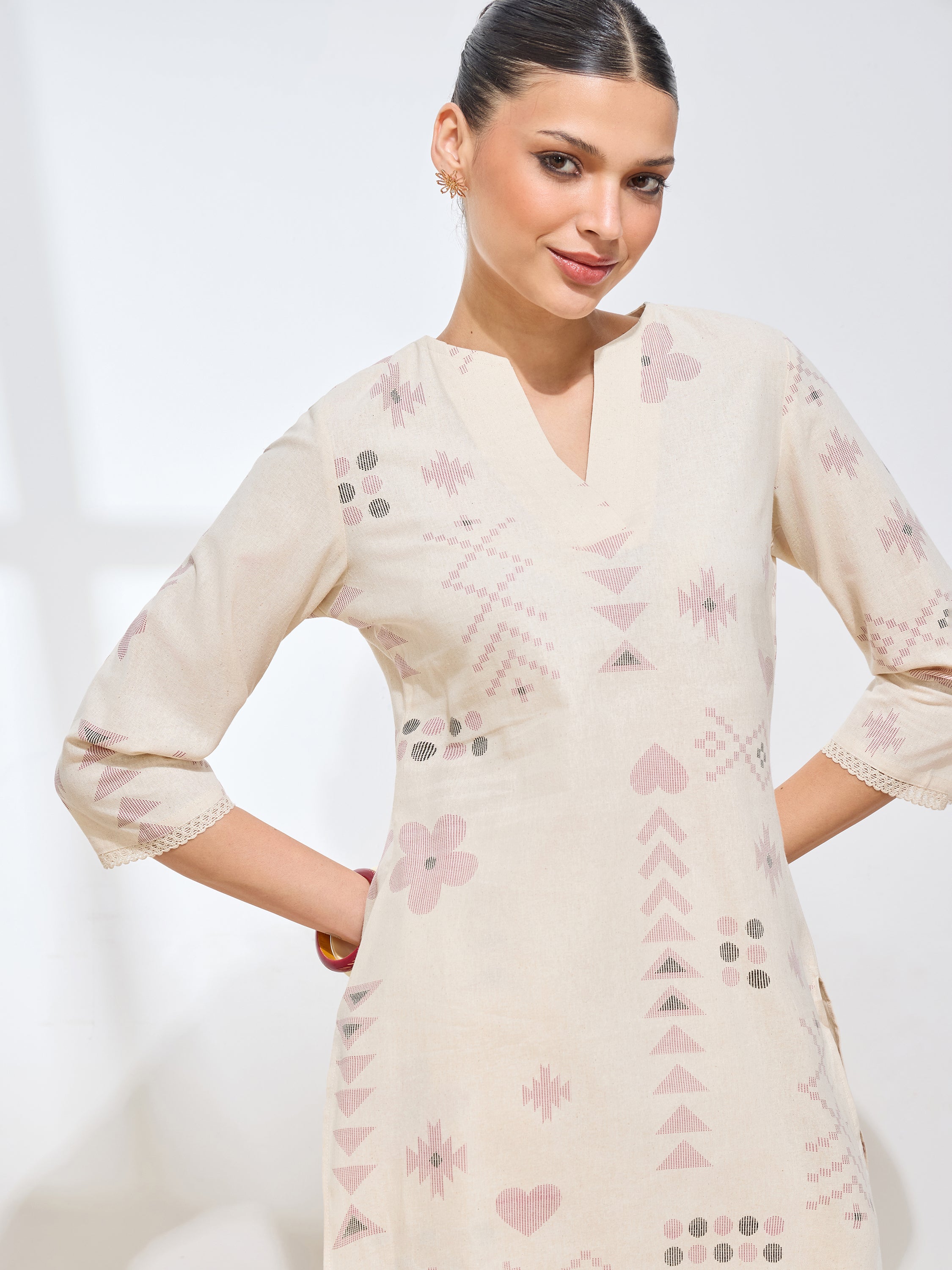 Women's Pink Geometric Printed Pure Flex Cotton Co-ord Set